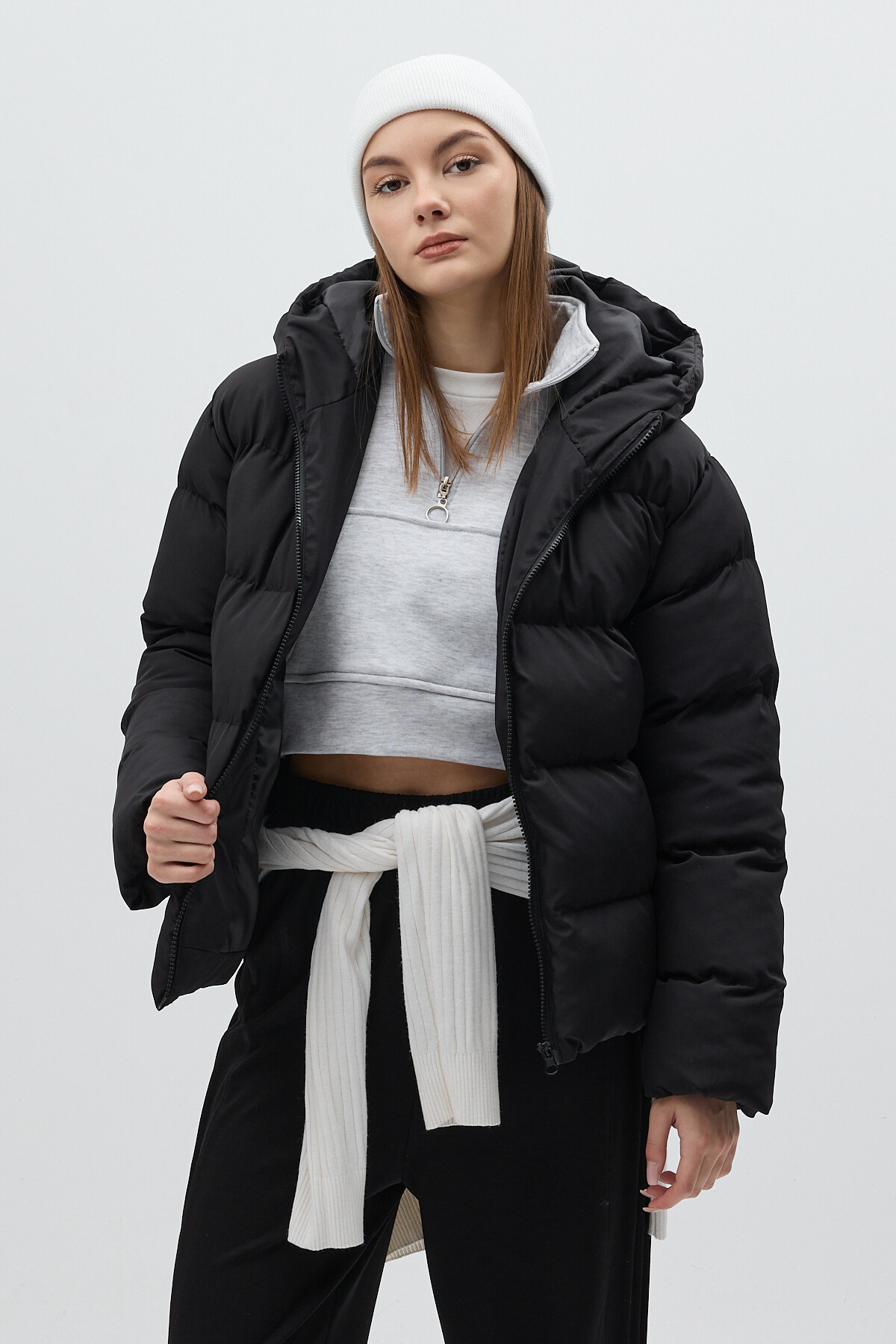 8002 Kapüşonlu Mont Siyah - RAYS (1)