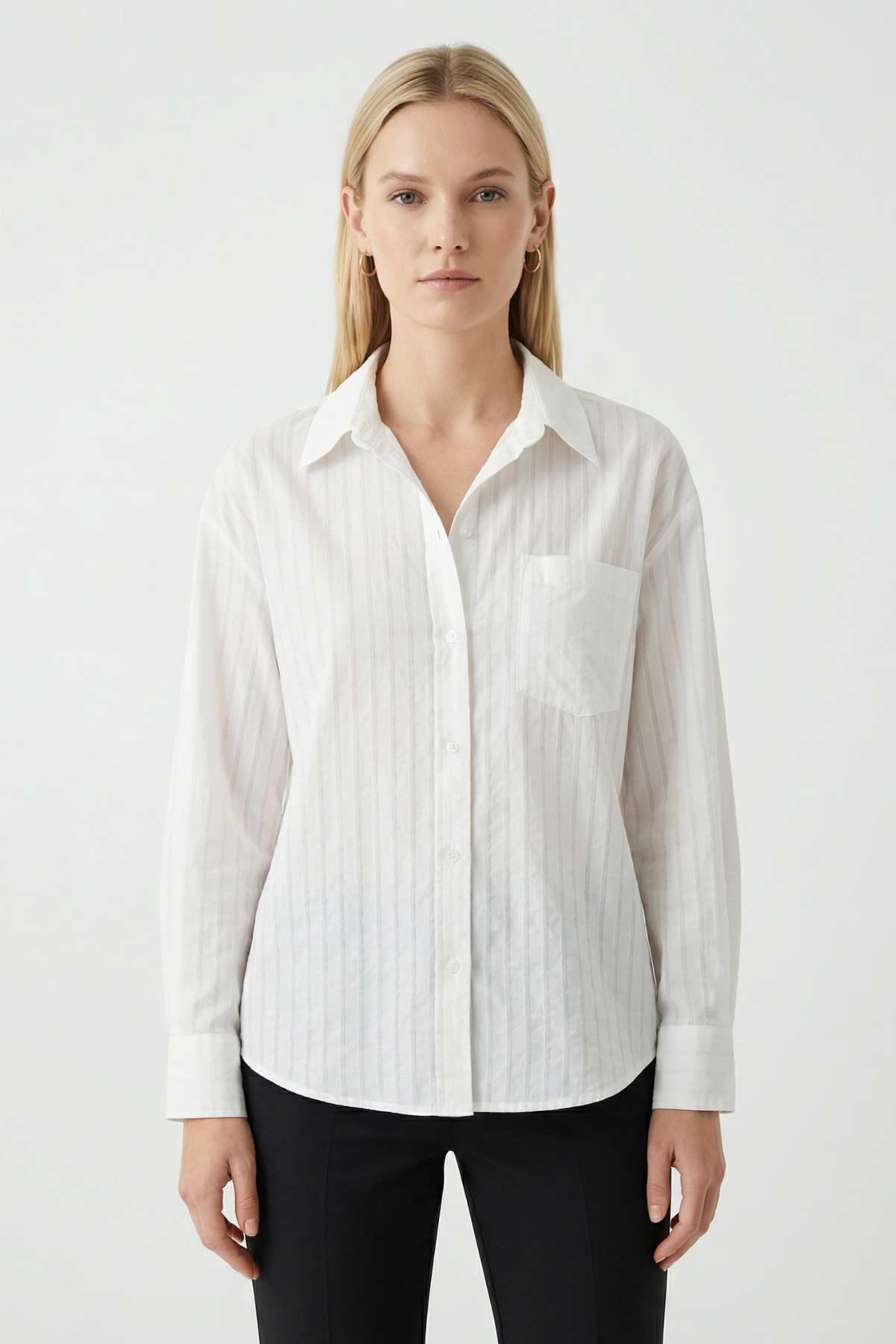 8005 Çizgili Gömlek Ekru - 1