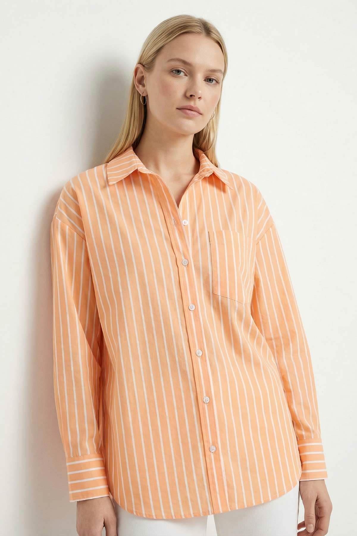 8005 Çizgili Gömlek Orange - 1