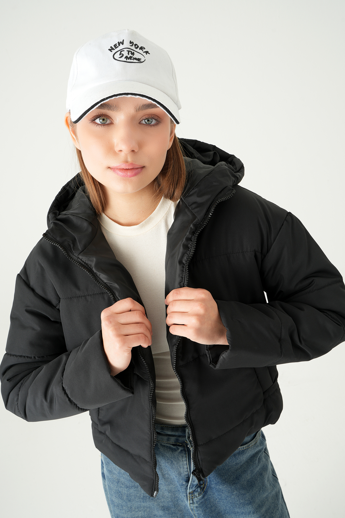 8010 Kapüşonlu Cepli Mont Siyah - 7