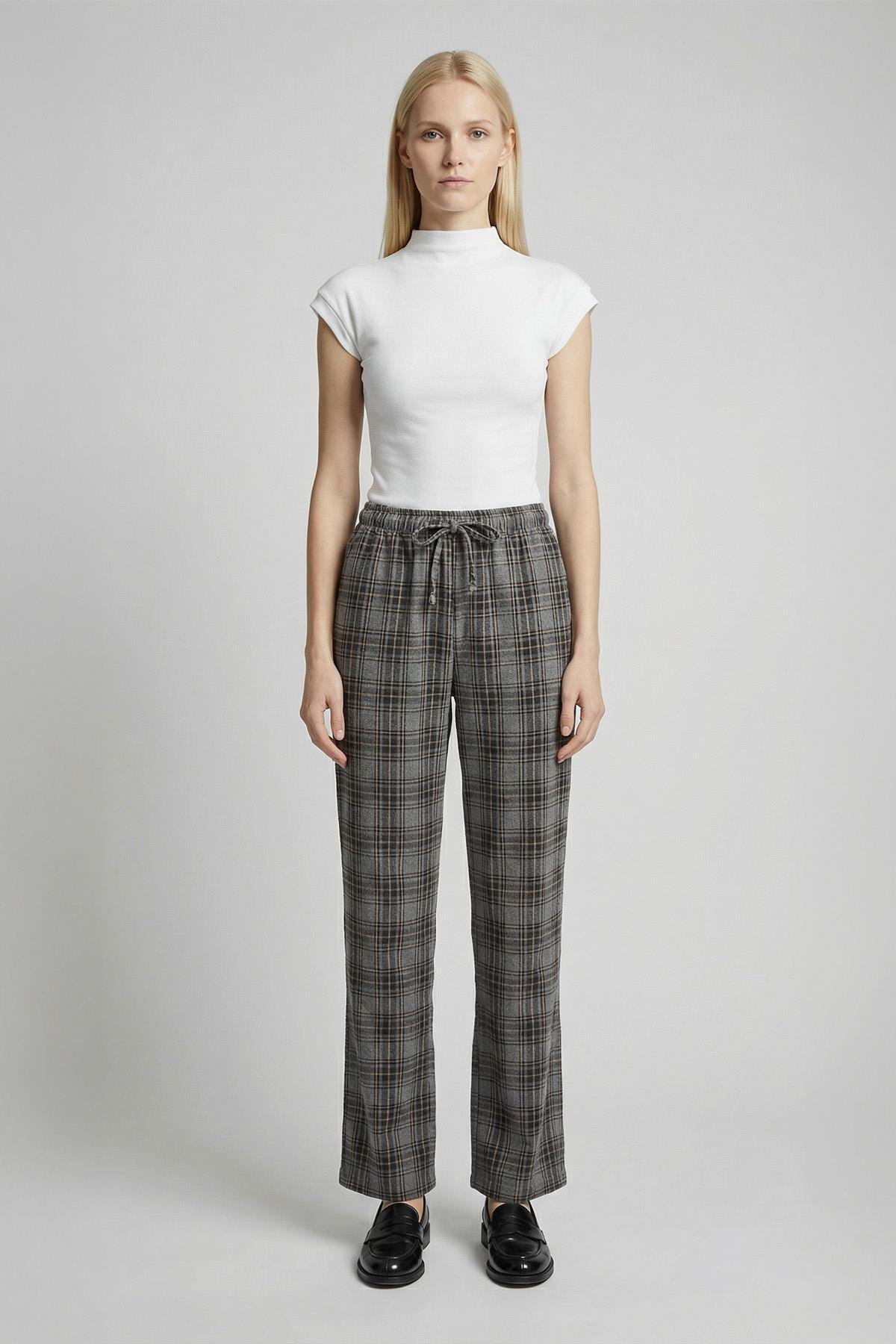 8055 Ecose Desen Pantolon Gri - 1