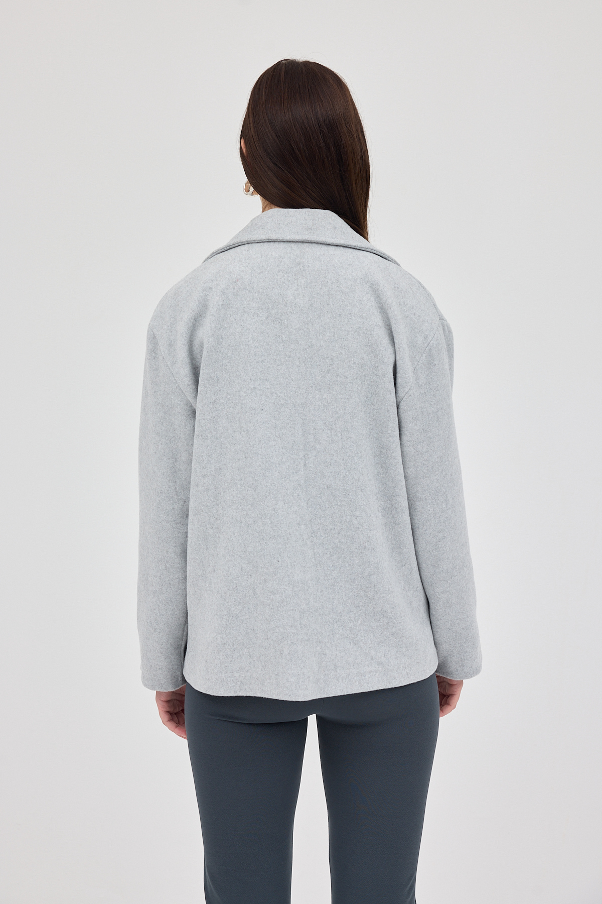 Gri Kruvaze Yaka Çift Düğmeli Kaşe Kadın Ceket 8069A - 5