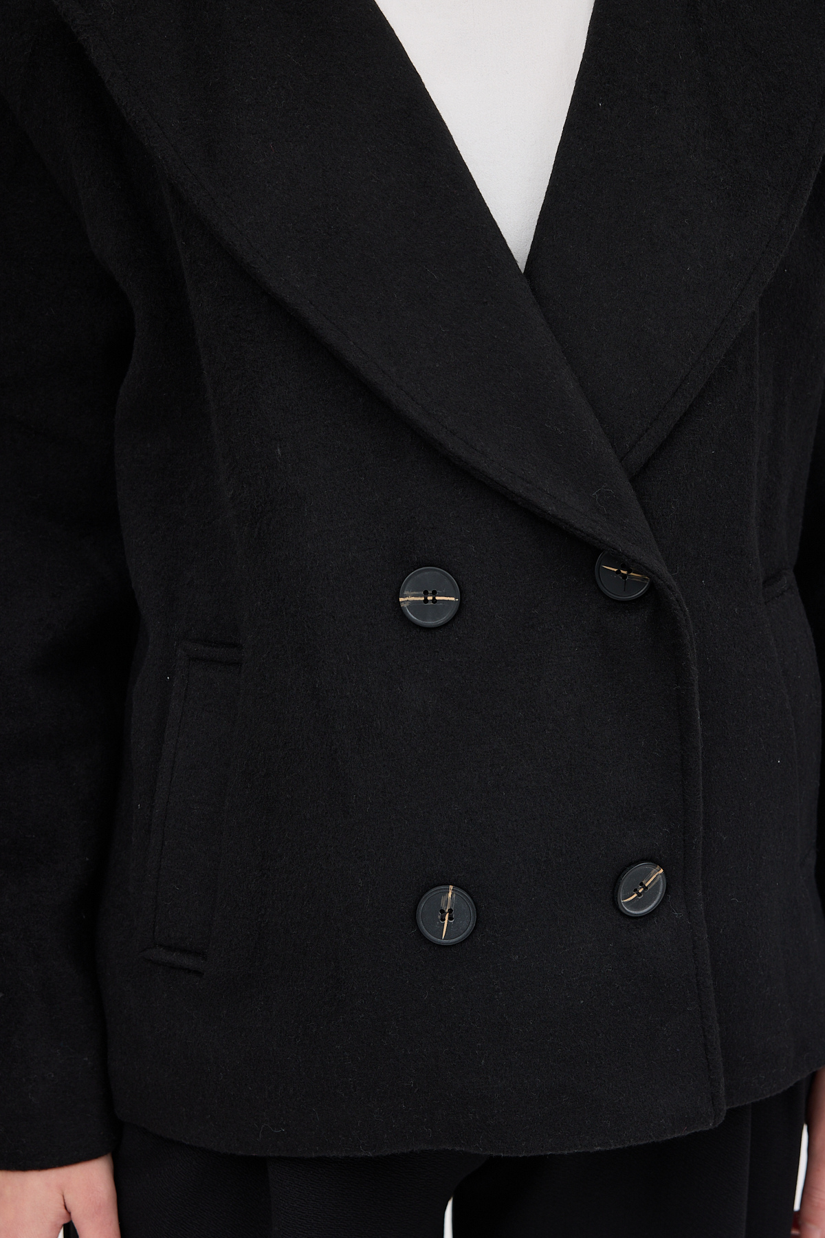 Siyah Kruvaze Yaka Çift Düğmeli Kaşe Kadın Ceket 8069A - RAYS