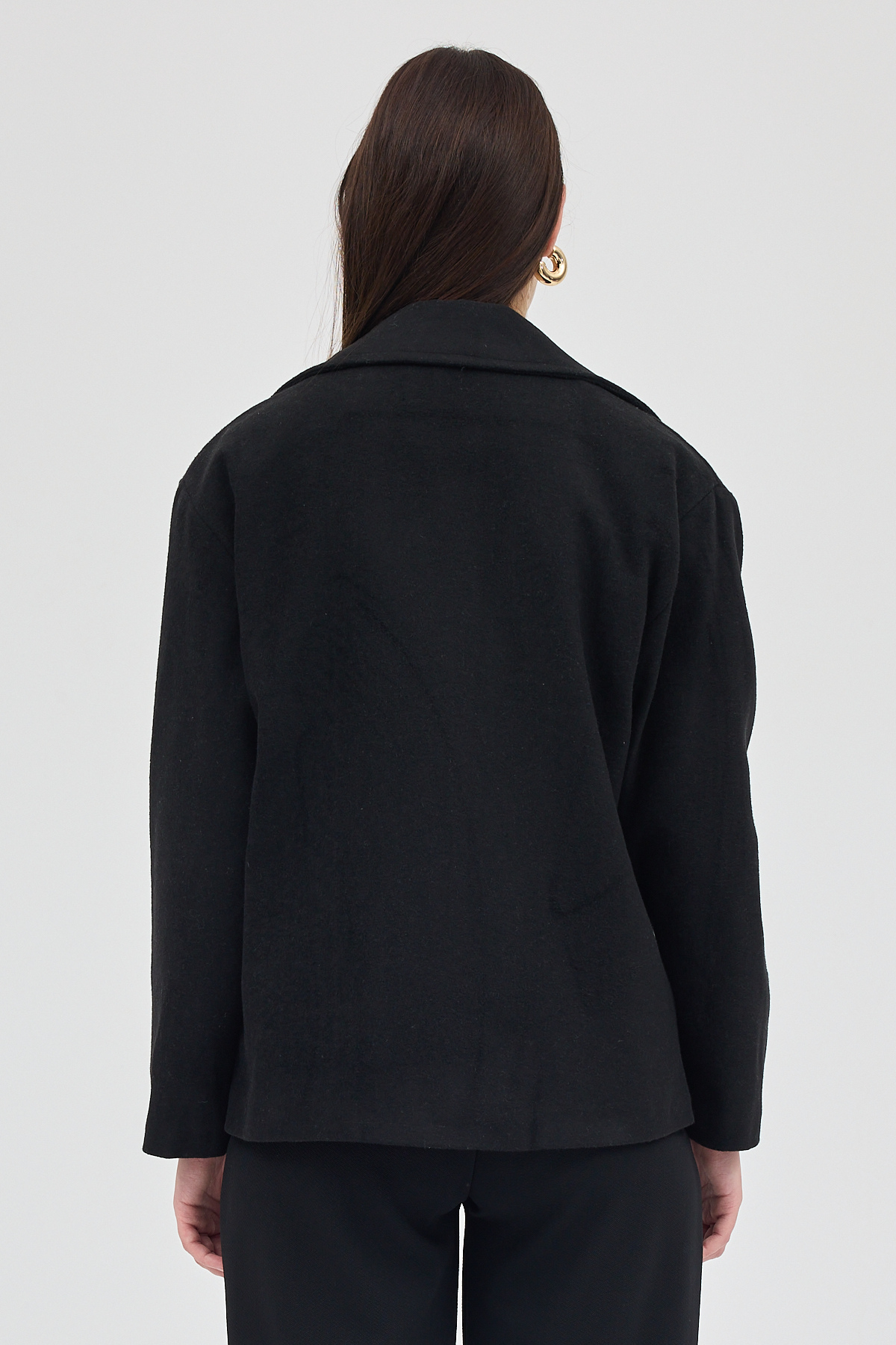 Siyah Kruvaze Yaka Çift Düğmeli Kaşe Kadın Ceket 8069A - 5