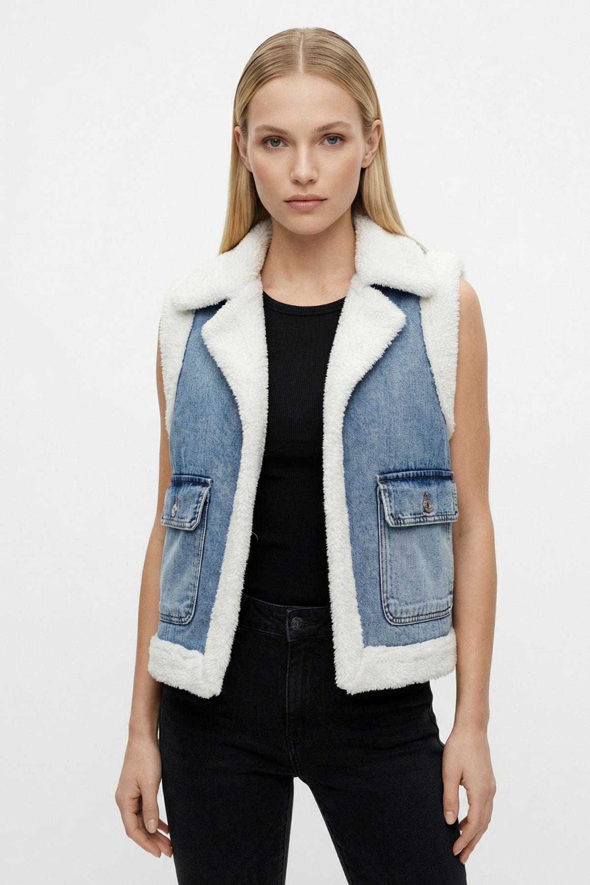 Buzkar Peluş Detay Cepli Yelek 8078 - 2