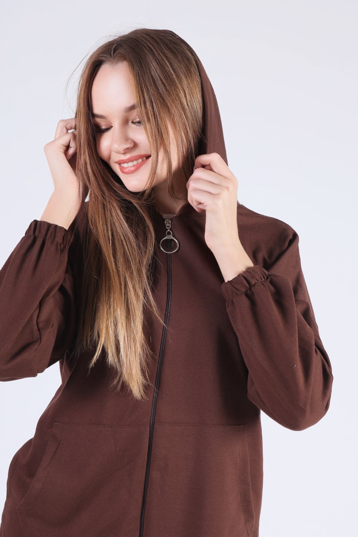 Acı Kahve Kanguru Cep Fermuarlı Sweat 808 - 2