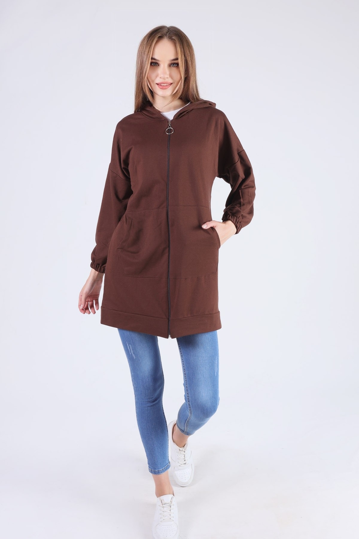 Acı Kahve Kanguru Cep Fermuarlı Sweat 808 - 5