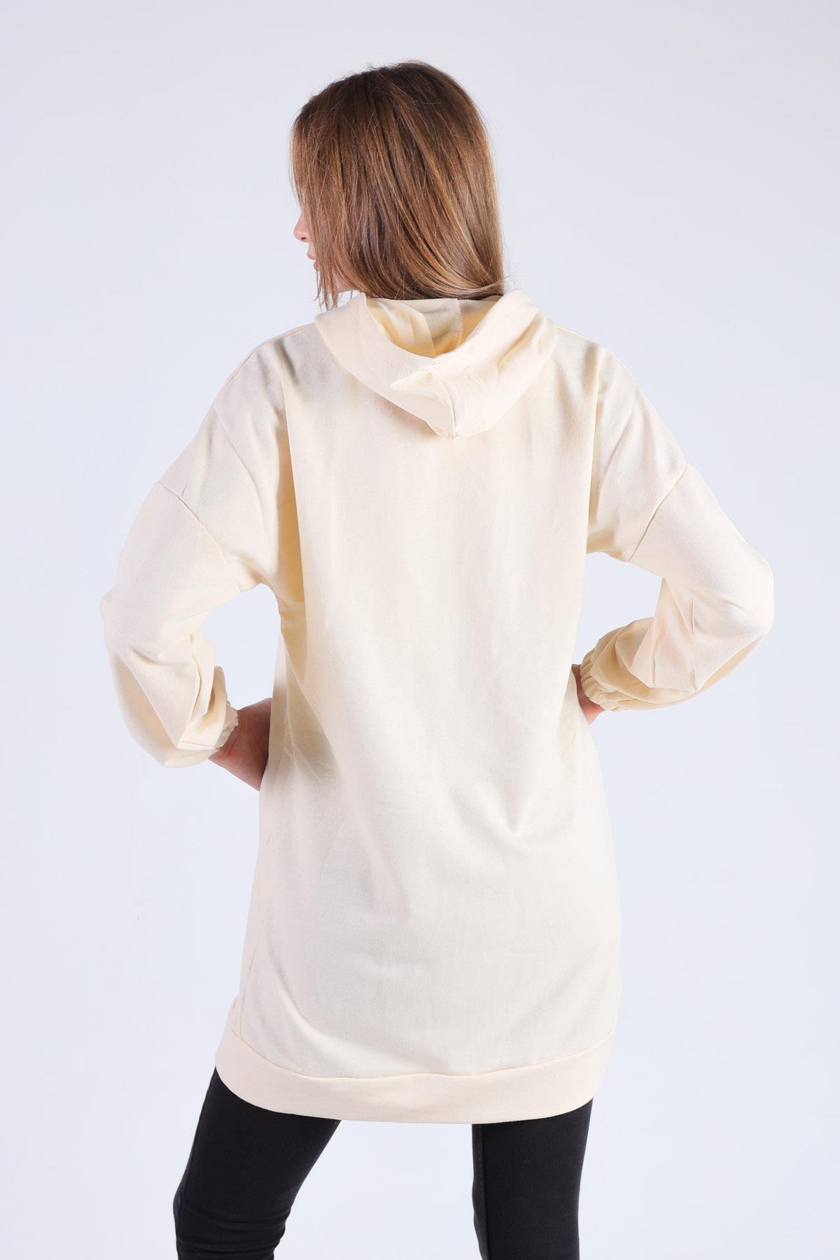 808 Kanguru Cep Fermuarlı Hırka Bej - 2