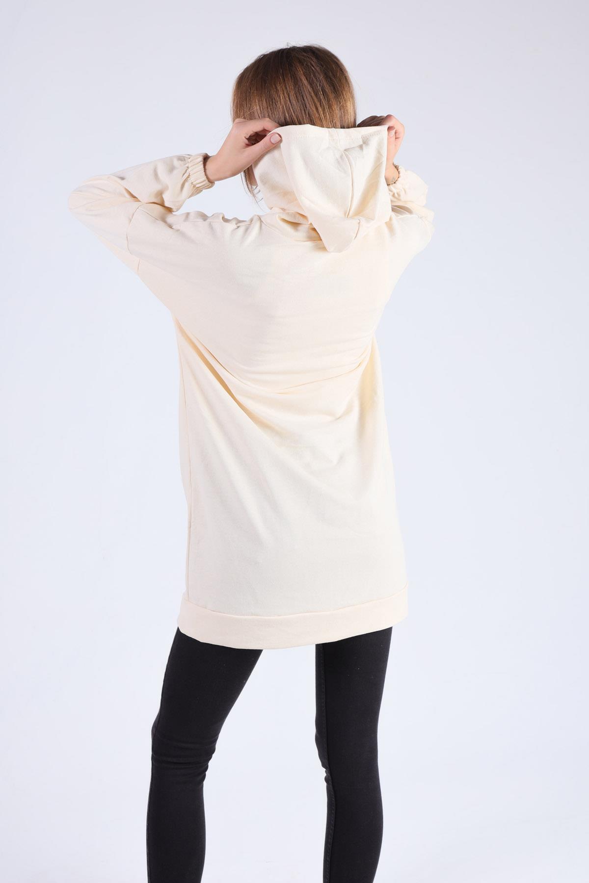 Bej Kanguru Cep Fermuarlı Sweat 808 - 4