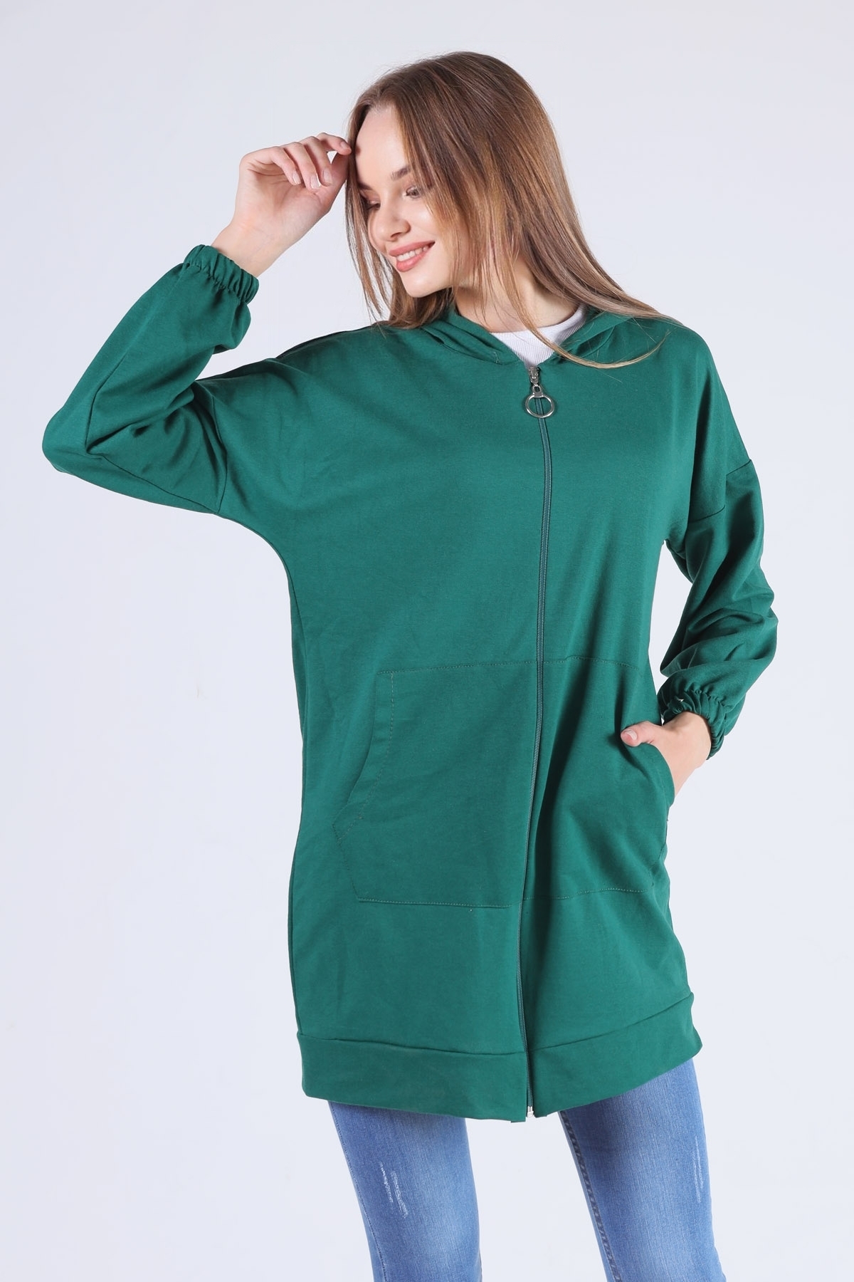 808 Kanguru Cep Fermuarlı Hırka Nefti - 2