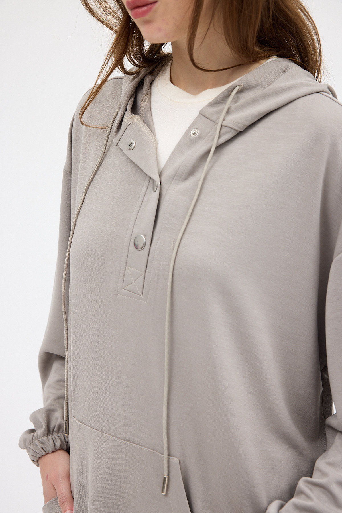 Gri Cepli Kapüşonlu Tunik Pantolon Takımı 8105A - 7