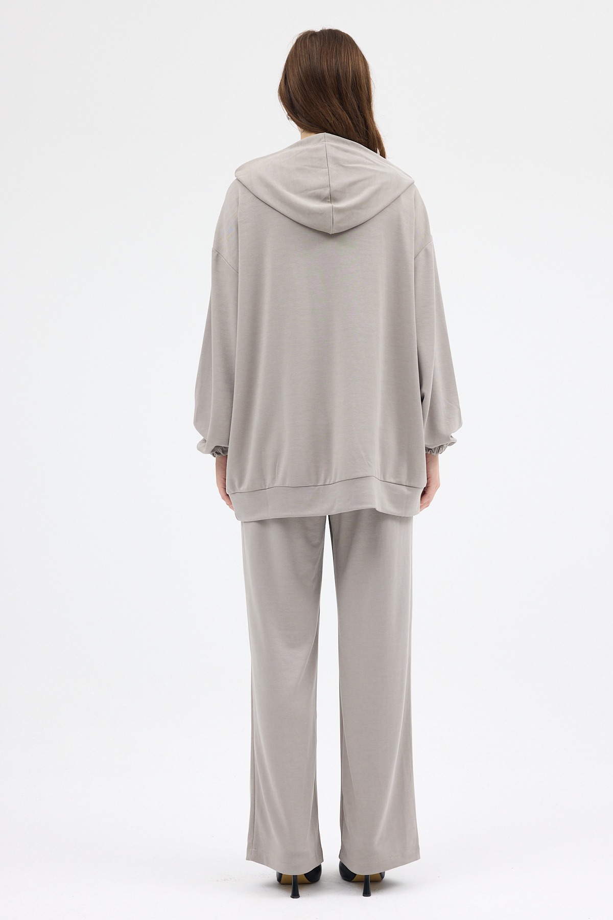 Gri Cepli Kapüşonlu Tunik Pantolon Takımı 8105A - 5