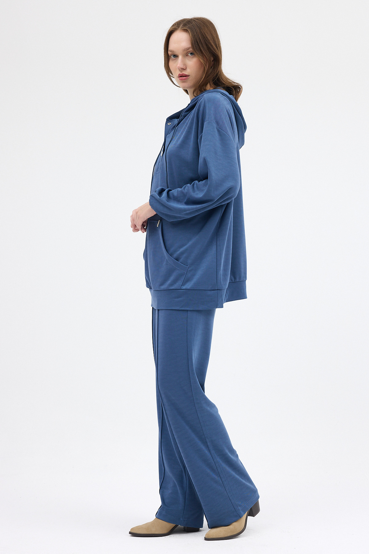 İndigo Cepli Kapüşonlu Tunik Pantolon Takımı 8105A - RAYS (1)