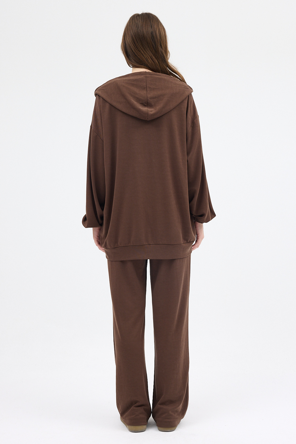 Kahve Cepli Kapüşonlu Tunik Pantolon Takımı 8105A - 5