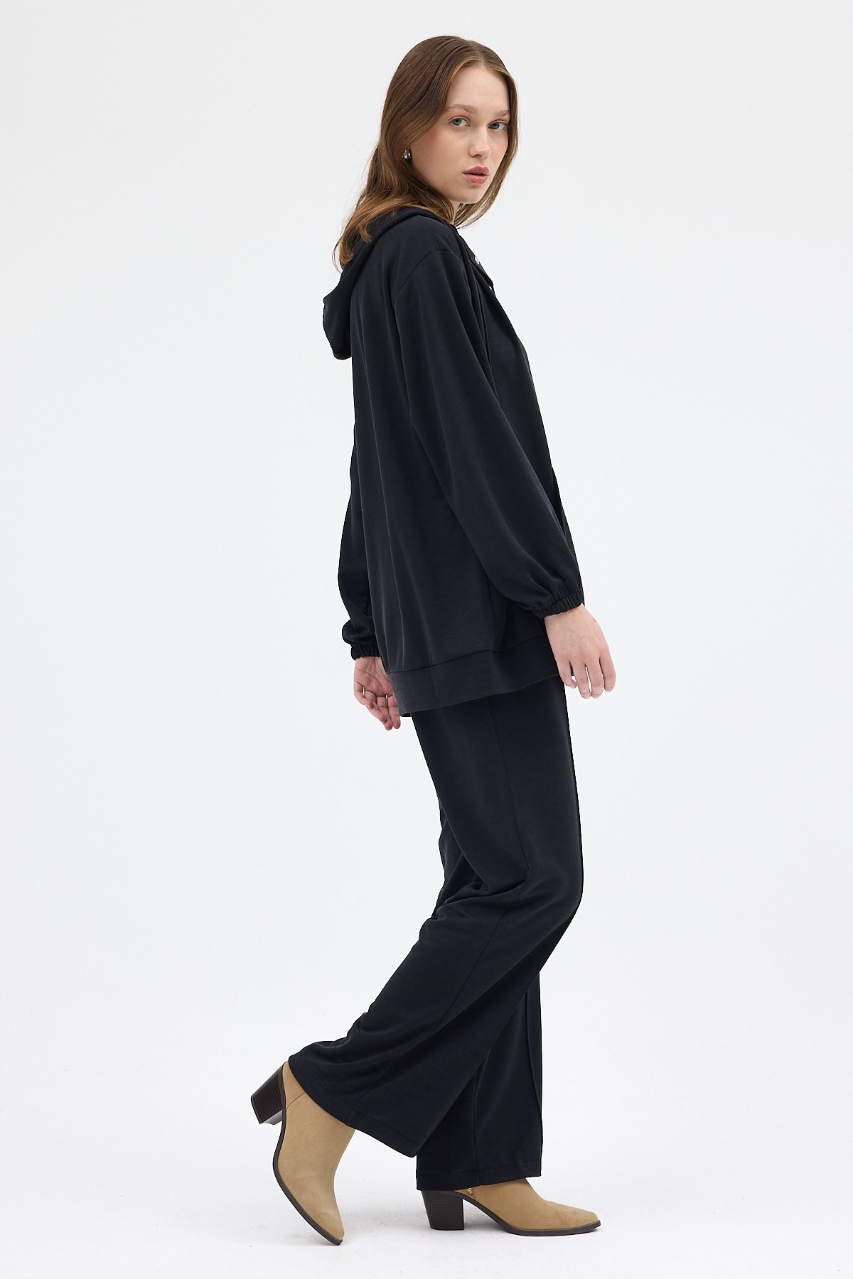 Siyah Cepli Kapüşonlu Tunik Pantolon Takımı 8105A - 7