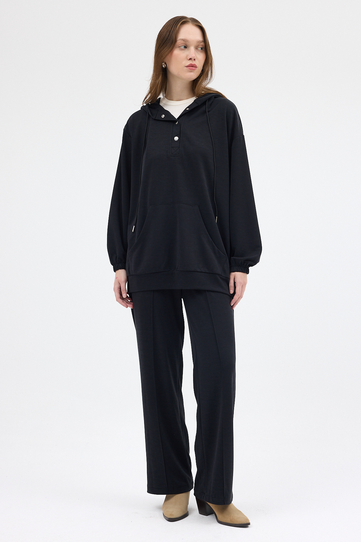 Siyah Cepli Kapüşonlu Tunik Pantolon Takımı 8105A - 6