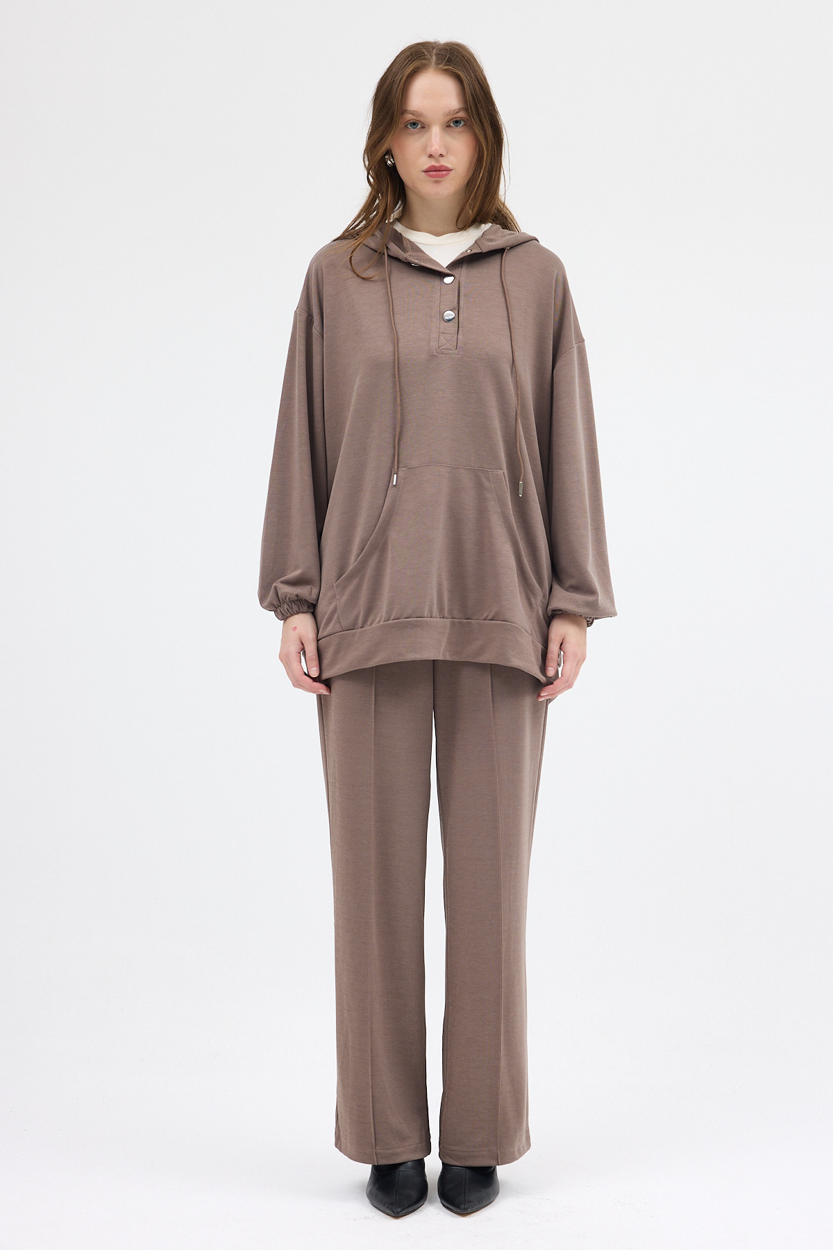 Vizon Cepli Kapüşonlu Tunik Pantolon Takımı 8105A 