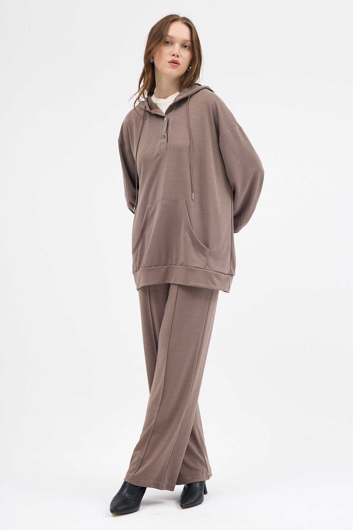 Vizon Cepli Kapüşonlu Tunik Pantolon Takımı 8105A - 6