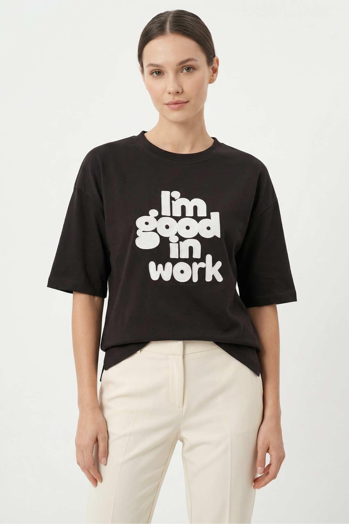 Acı Kahve Yazı Nakışlı Tişört 8106 - 1