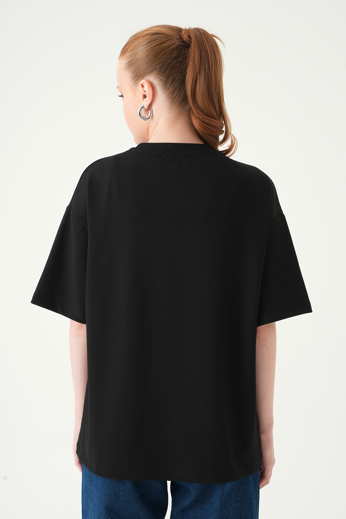 Siyah Yazı Nakışlı Tişört 8106 - 5