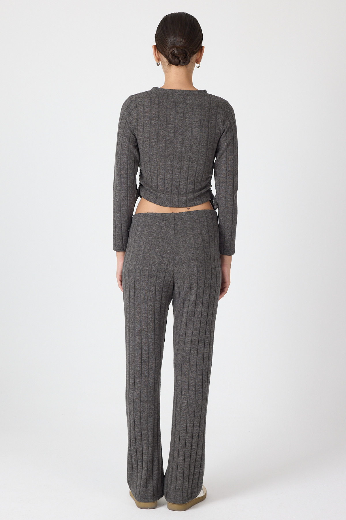 Antrasit Fitilli Crop Bluz Pantolon İkili Takımı 8114A - 5