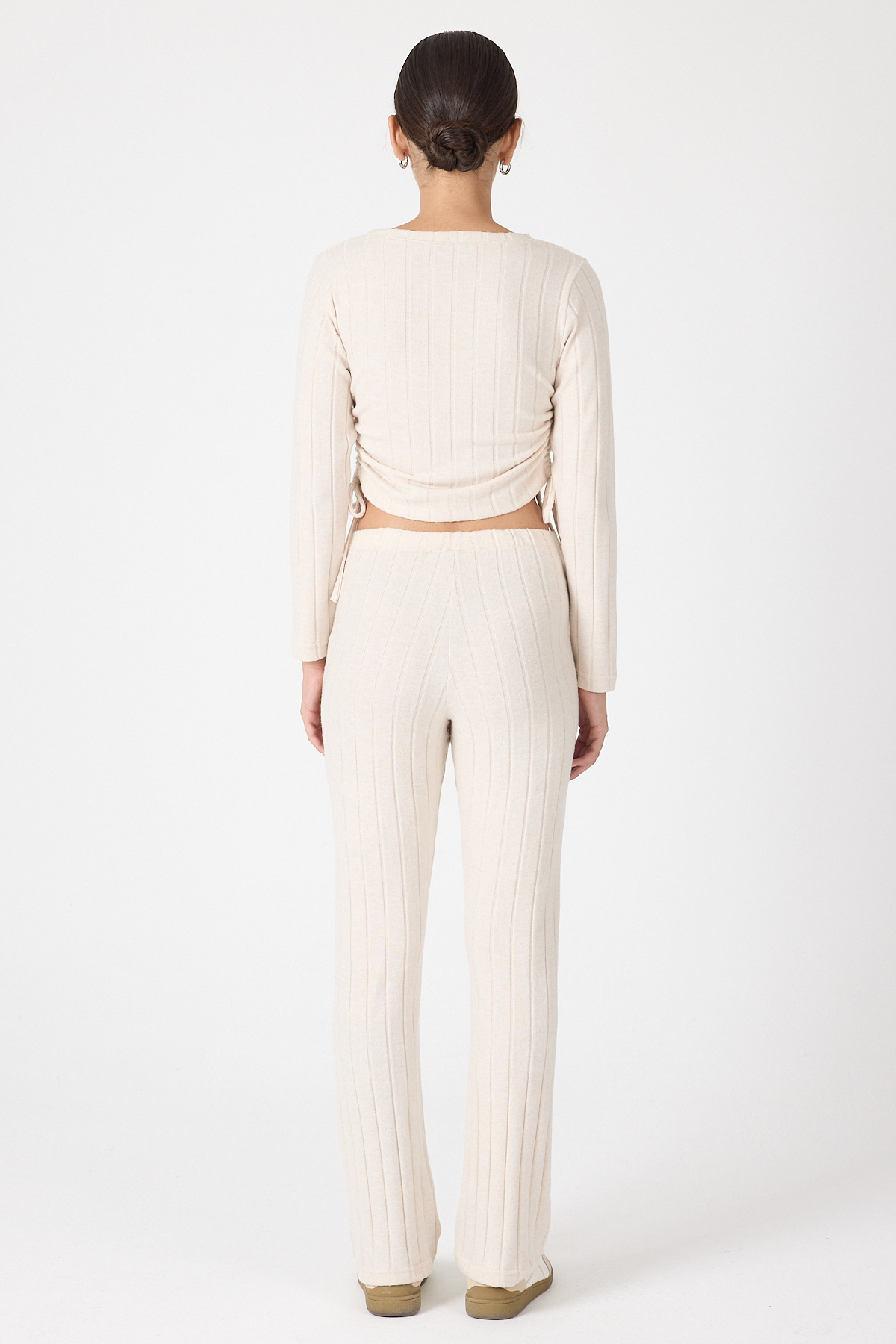 Bej Fitilli Crop Bluz Pantolon İkili Takımı 8114A - 5