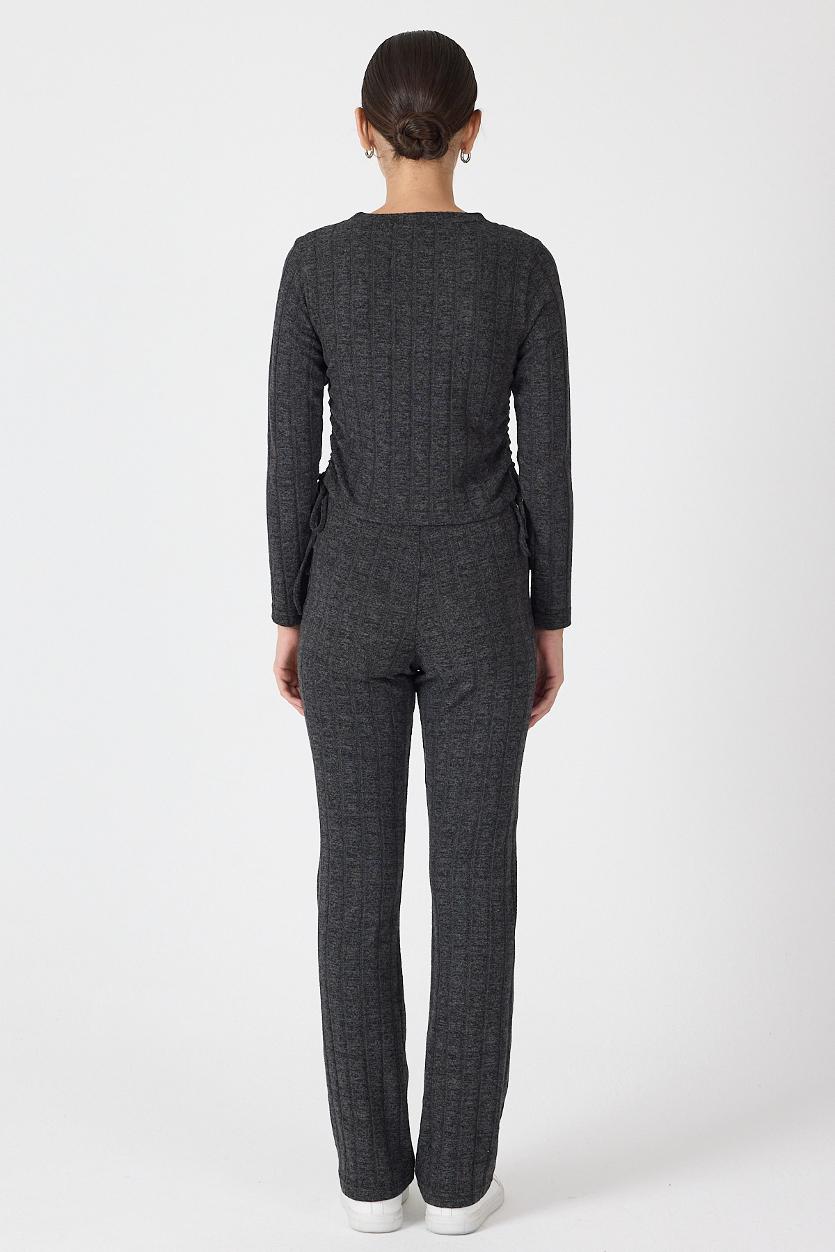 Siyah Fitilli Crop Bluz Pantolon İkili Takımı 8114A - 5