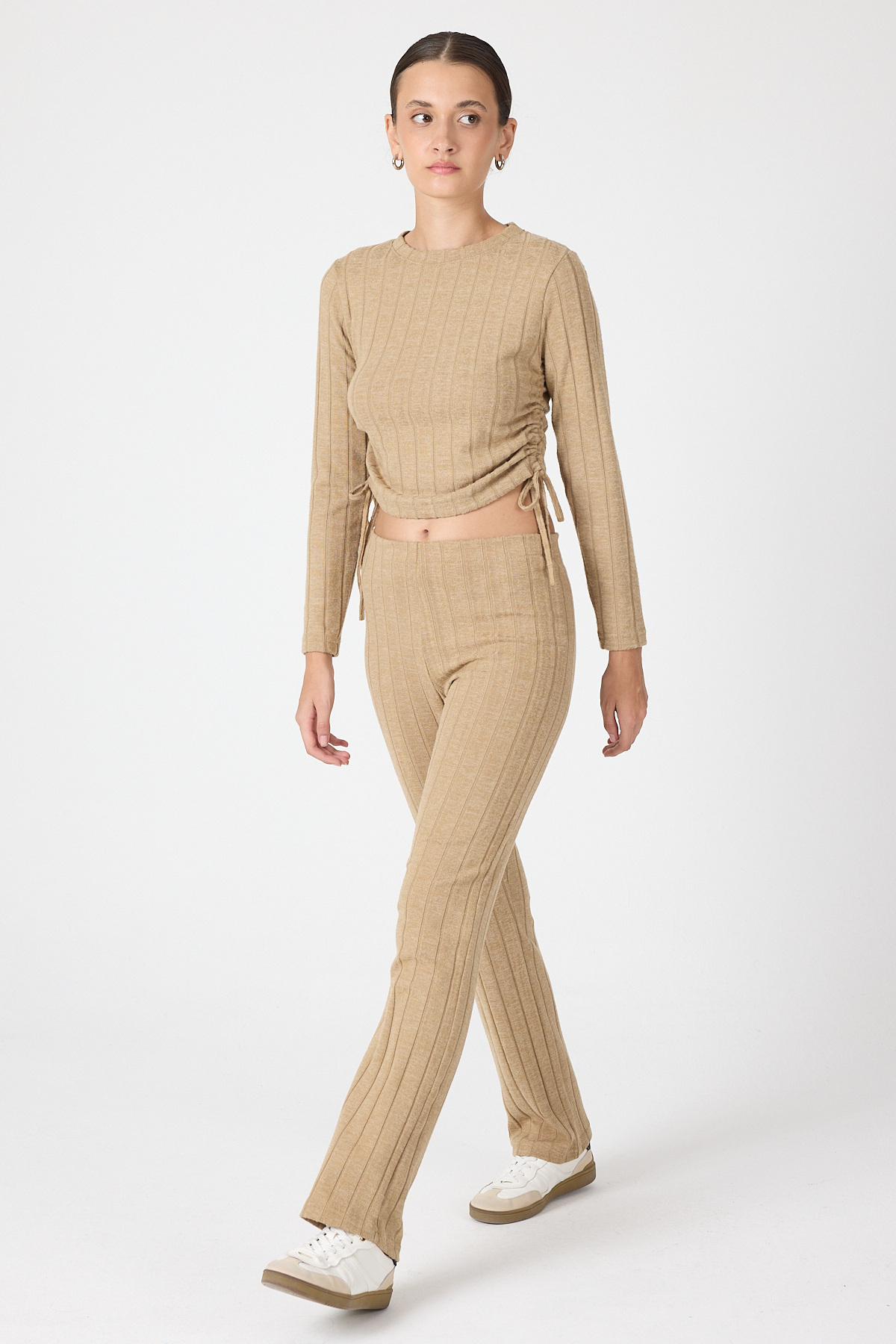 Vizon Fitilli Crop Bluz Pantolon İkili Takımı 8114A - 1