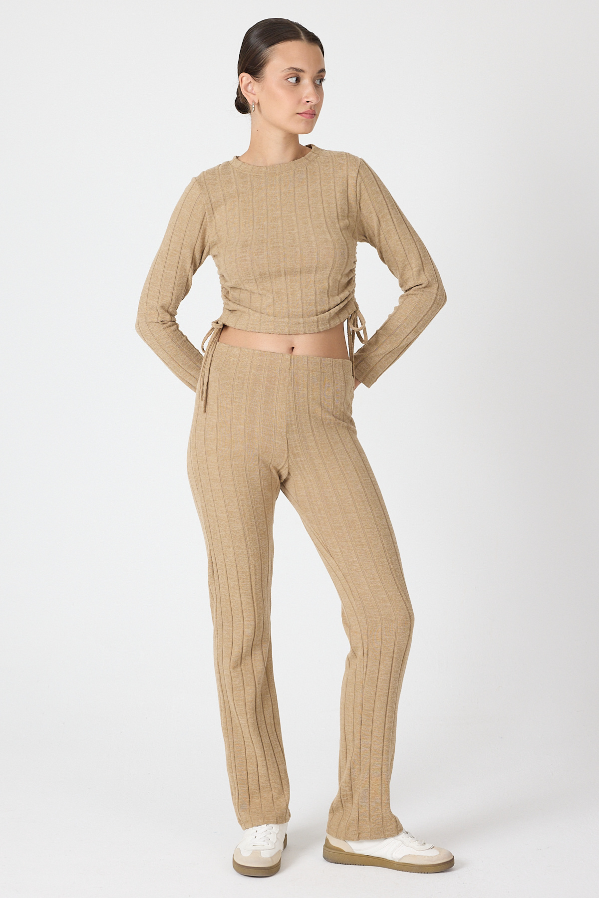 Vizon Fitilli Crop Bluz Pantolon İkili Takımı 8114A - 6