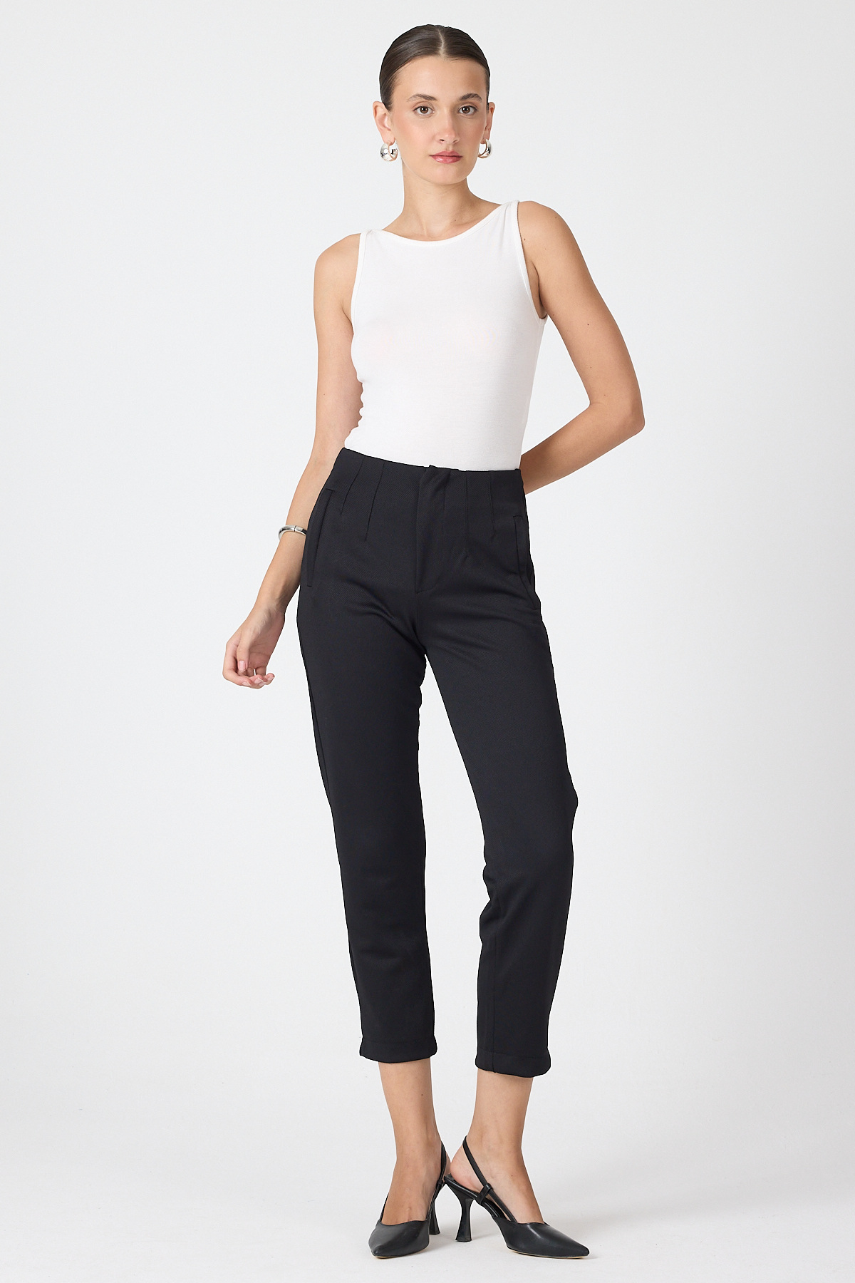 Siyah Yüksek Bel Pens Detaylı Kadın Pantolon 8122A - RAYS
