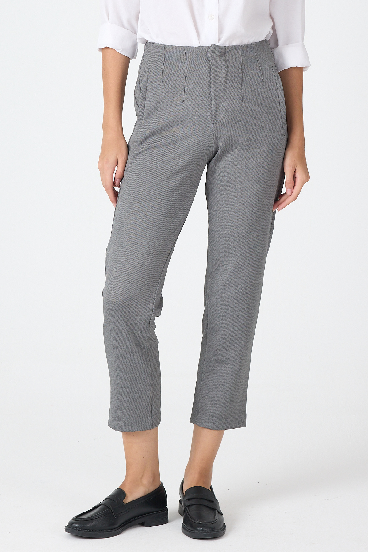 Antrasit Yüksek Bel Pens Detaylı Kadın Pantolon 8122A - 3