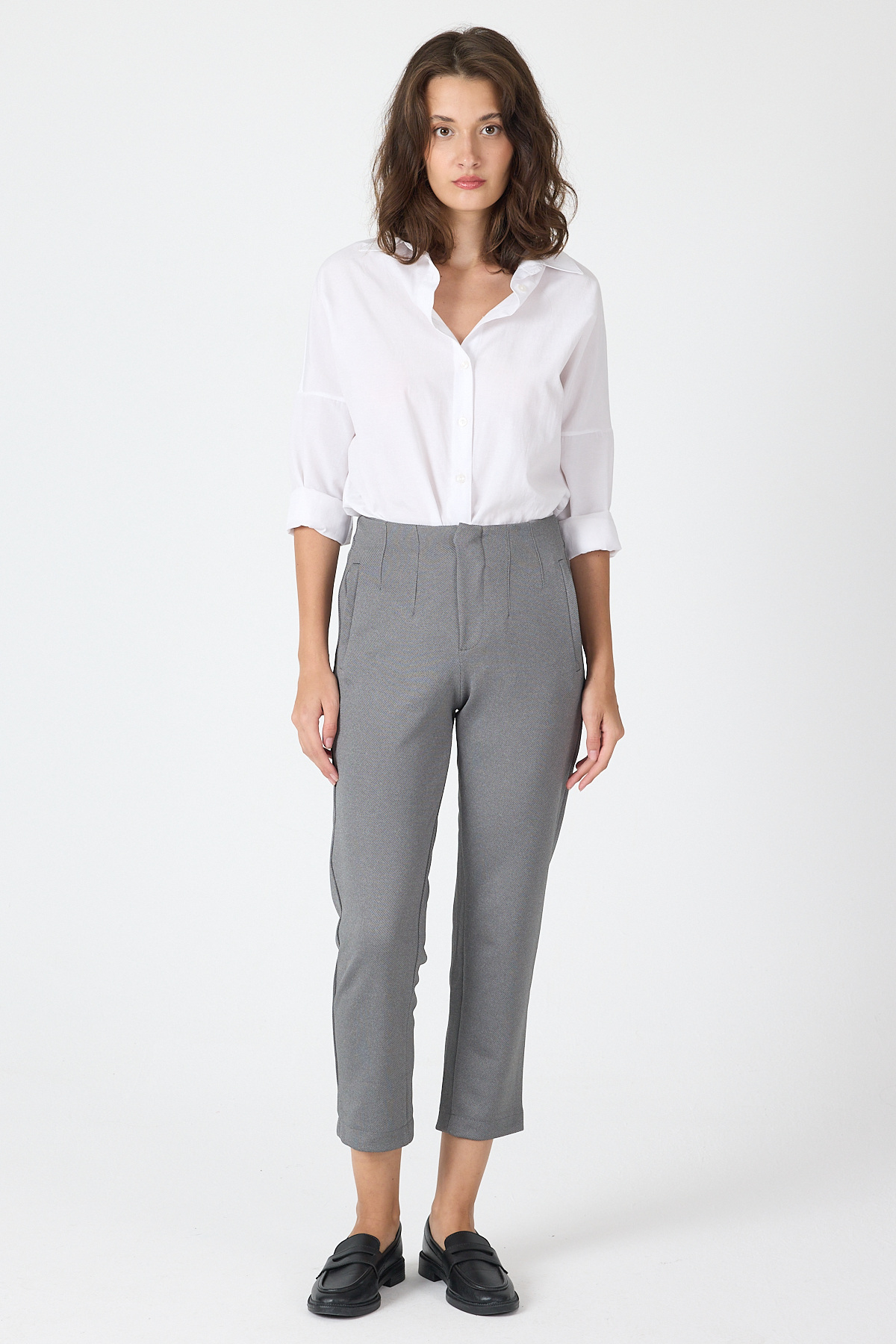 Antrasit Yüksek Bel Pens Detaylı Kadın Pantolon 8122A 