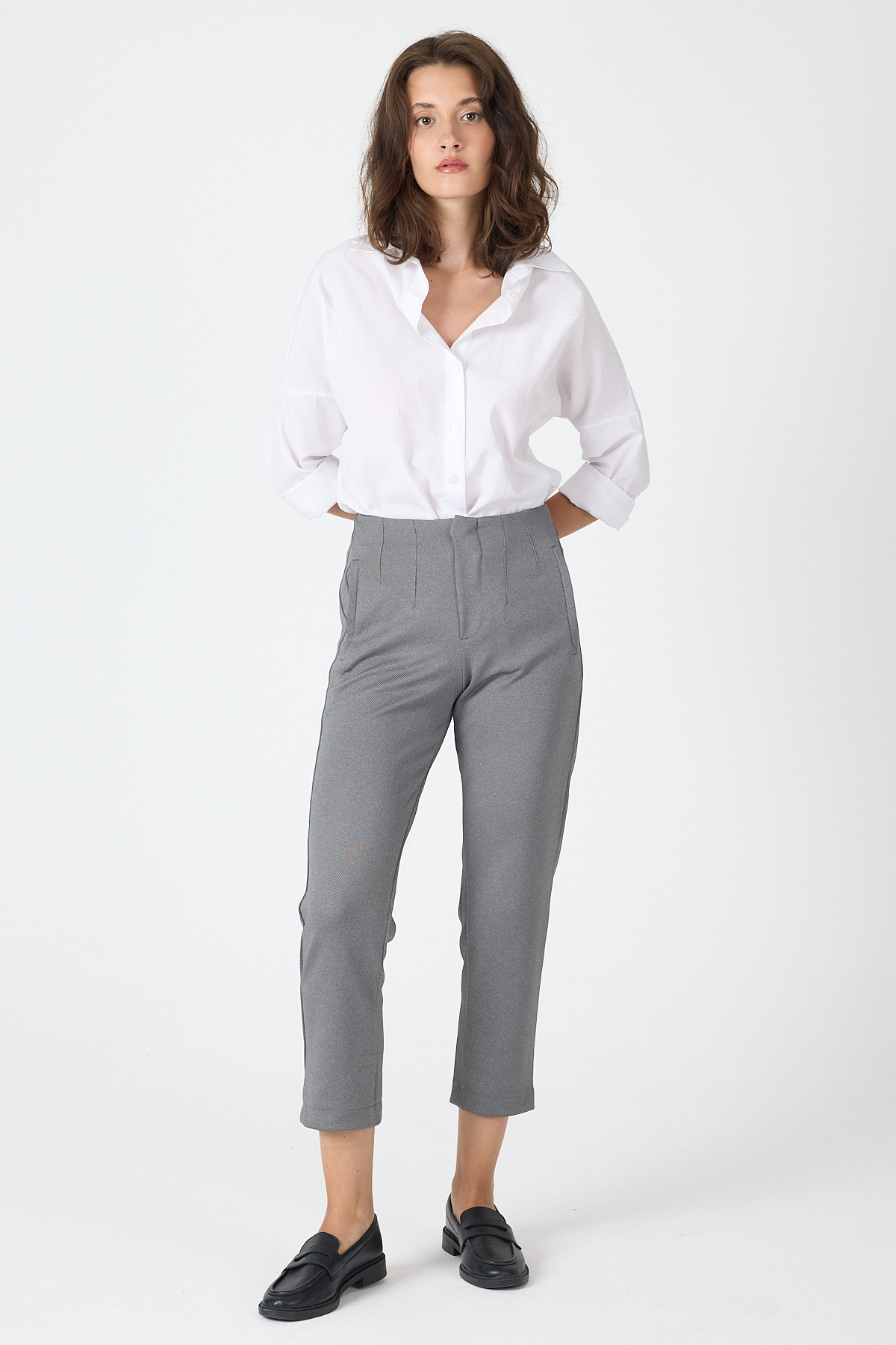 Antrasit Yüksek Bel Pens Detaylı Kadın Pantolon 8122A - 2