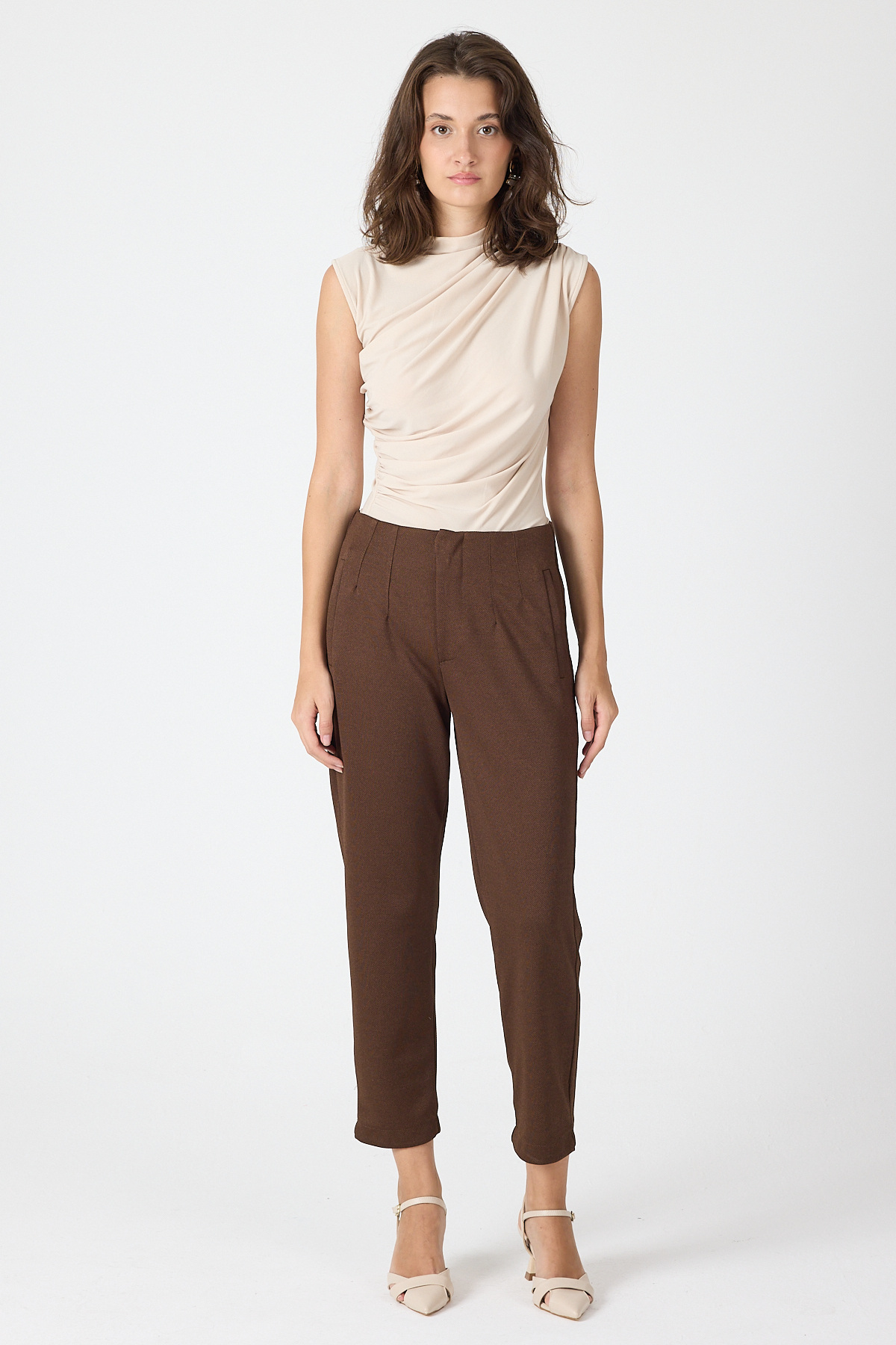 Kahve Yüksek Bel Pens Detaylı Kadın Pantolon 8122A - RAYS