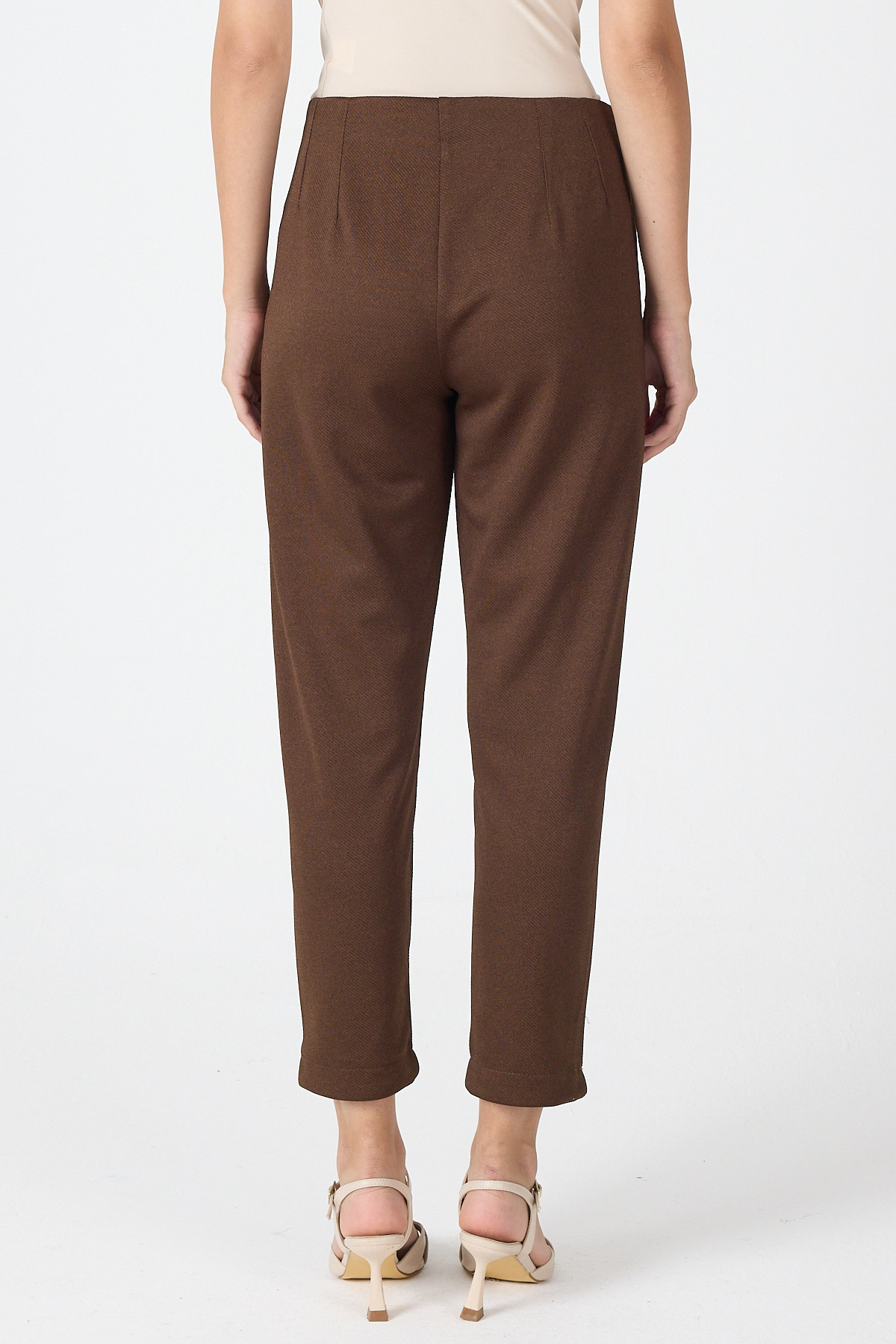 Kahve Yüksek Bel Pens Detaylı Kadın Pantolon 8122A - 5