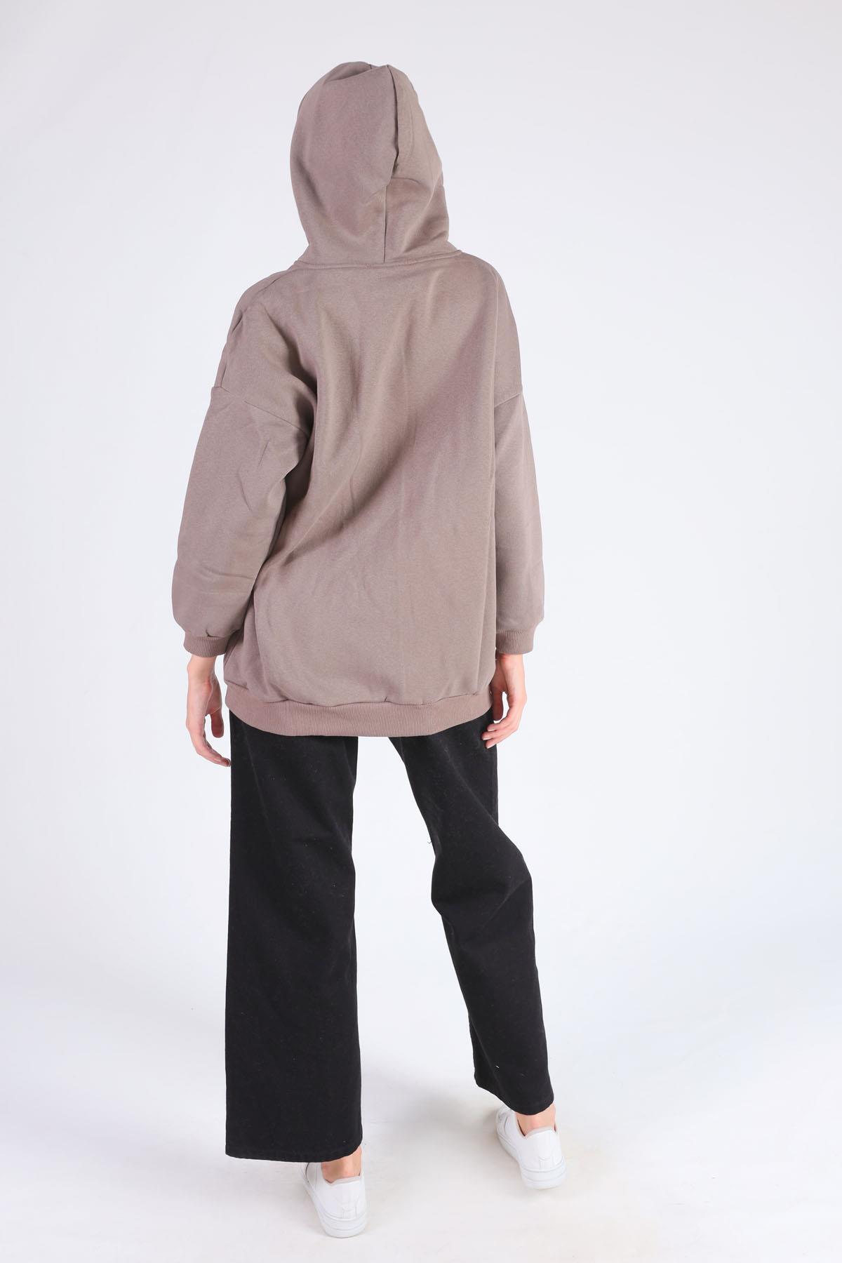 Acı Kahve Oversize Uzun Fermuarlı Sweat 8124M - 4