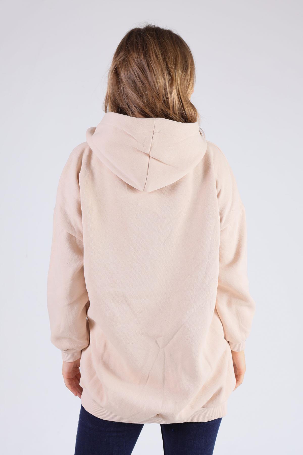 8124M Oversize Uzun Fermuarlı Sweat Bej - 4