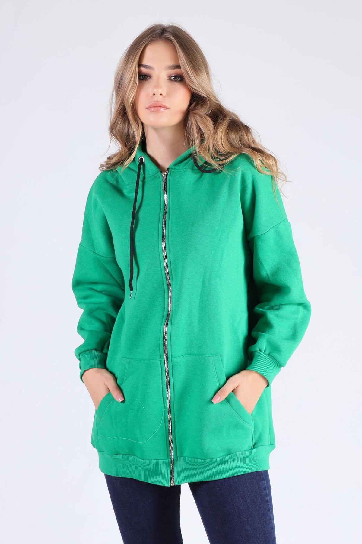 Benetton Yeşili Oversize Uzun Fermuarlı Sweat 8124M - 3