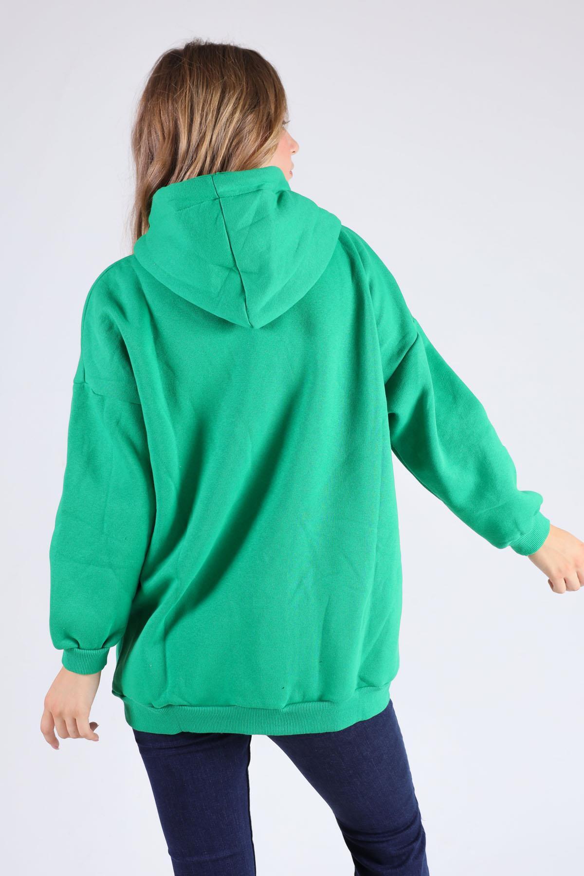 Benetton Yeşili Oversize Uzun Fermuarlı Sweat 8124M - 5