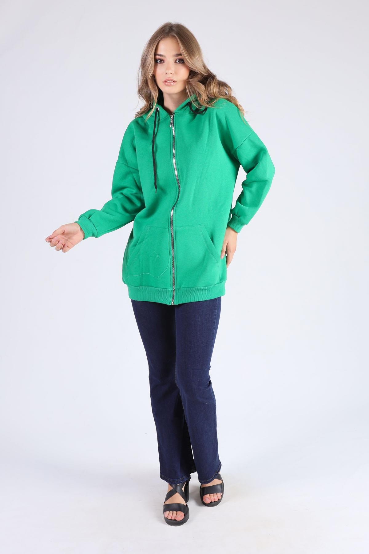 Benetton Yeşili Oversize Uzun Fermuarlı Sweat 8124M - 2