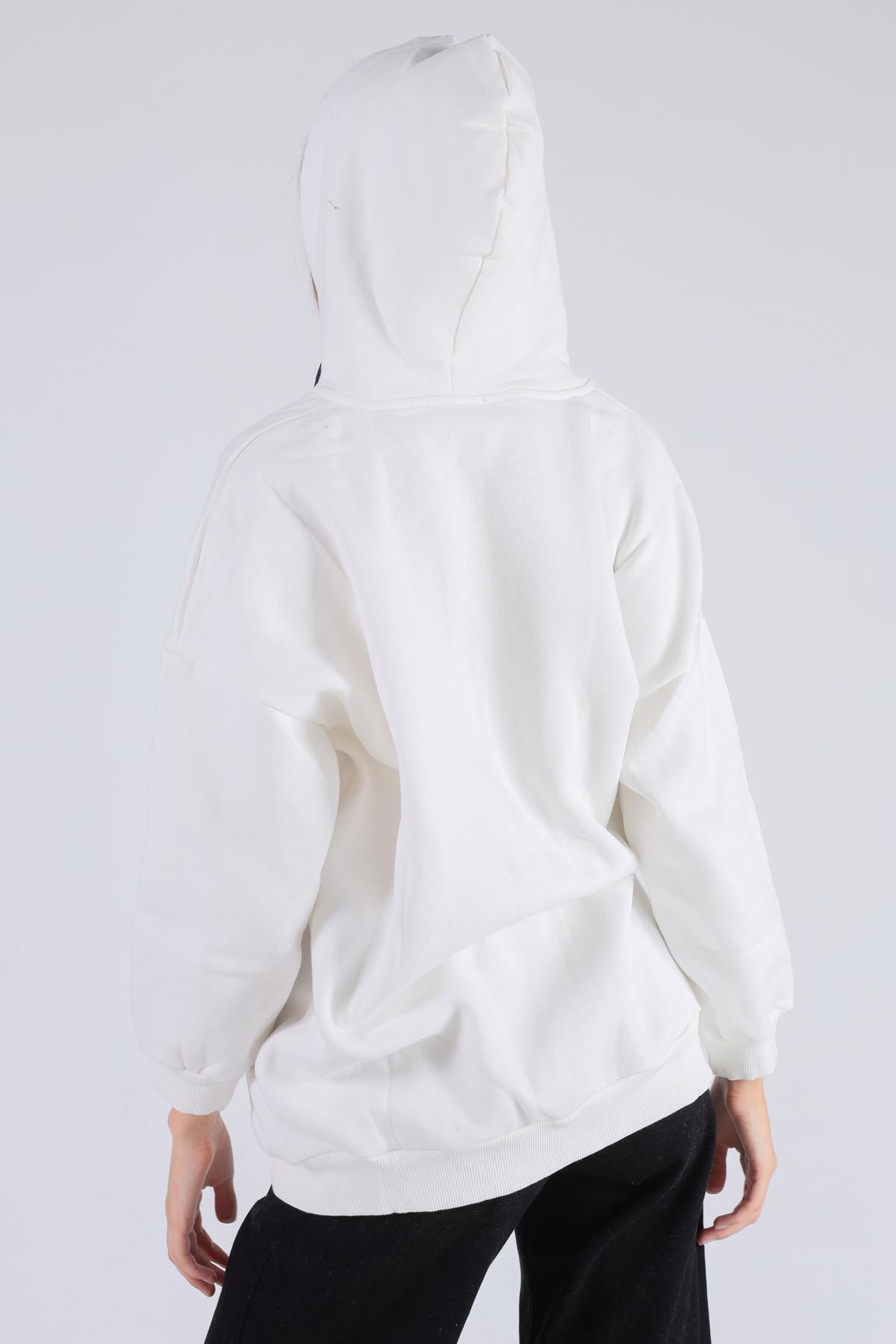 Ekru Oversize Uzun Fermuarlı Sweat 8124M - 4