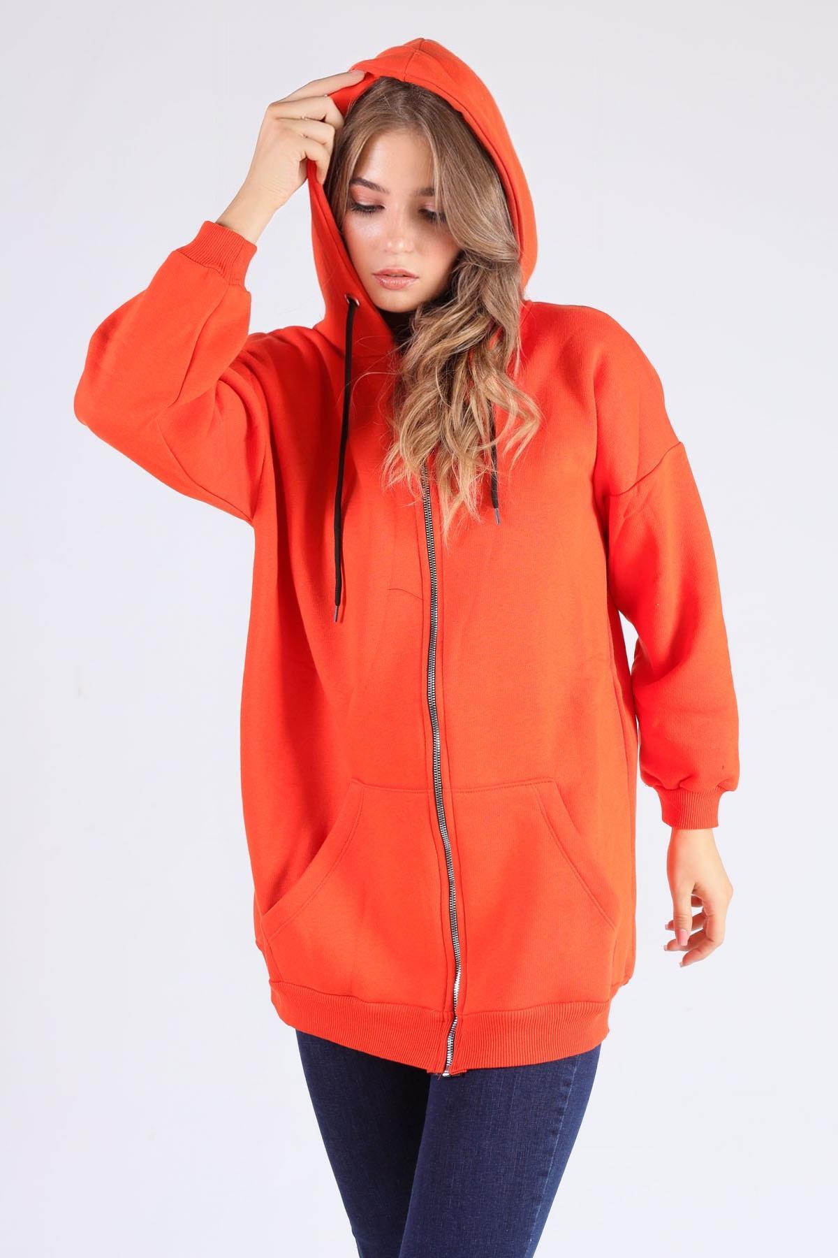 Orange Oversize Uzun Fermuarlı Sweat 8124M - 1