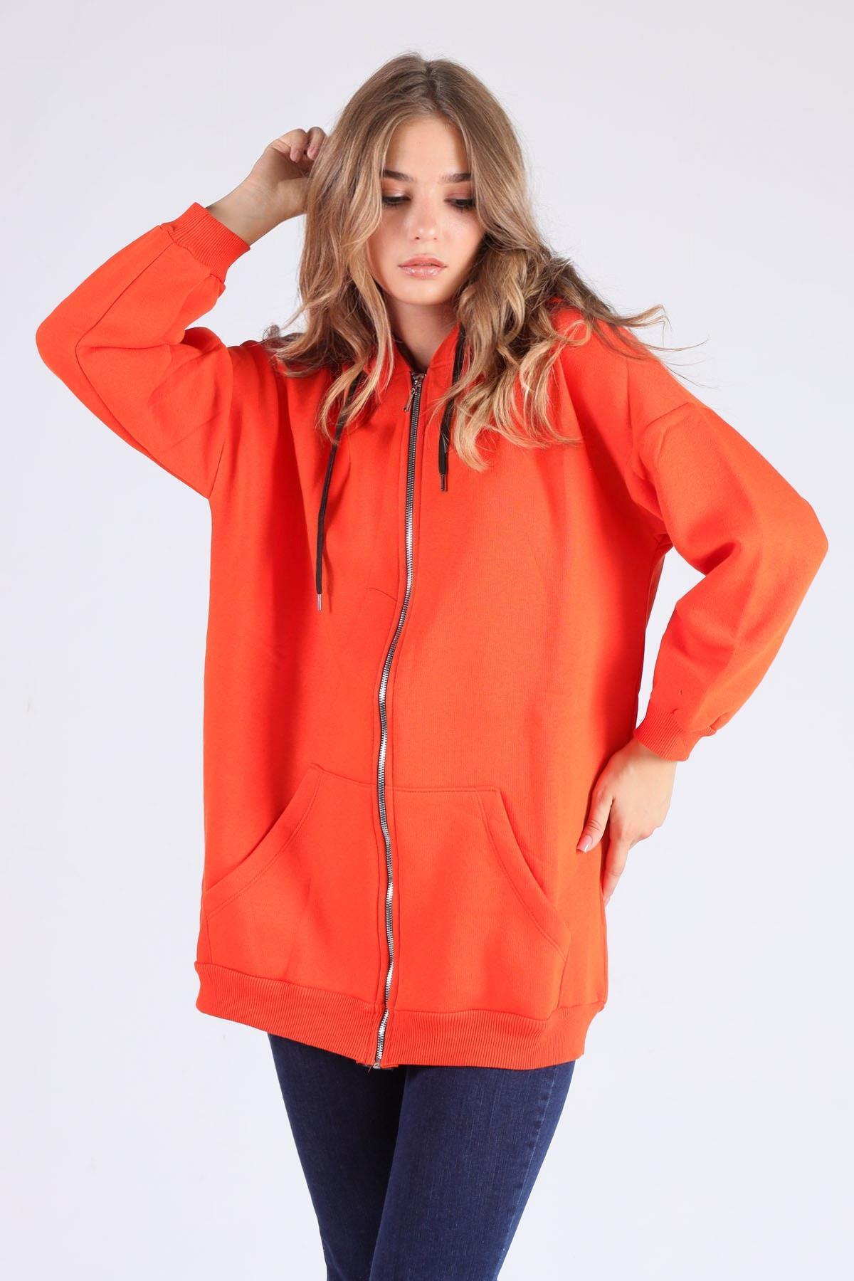 Orange Oversize Uzun Fermuarlı Sweat 8124M - 3