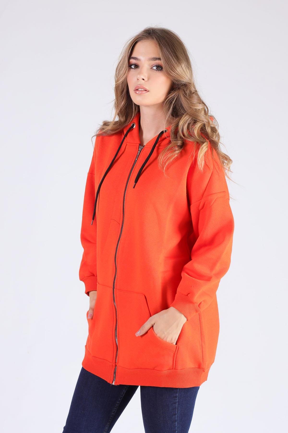 Orange Oversize Uzun Fermuarlı Sweat 8124M - 4