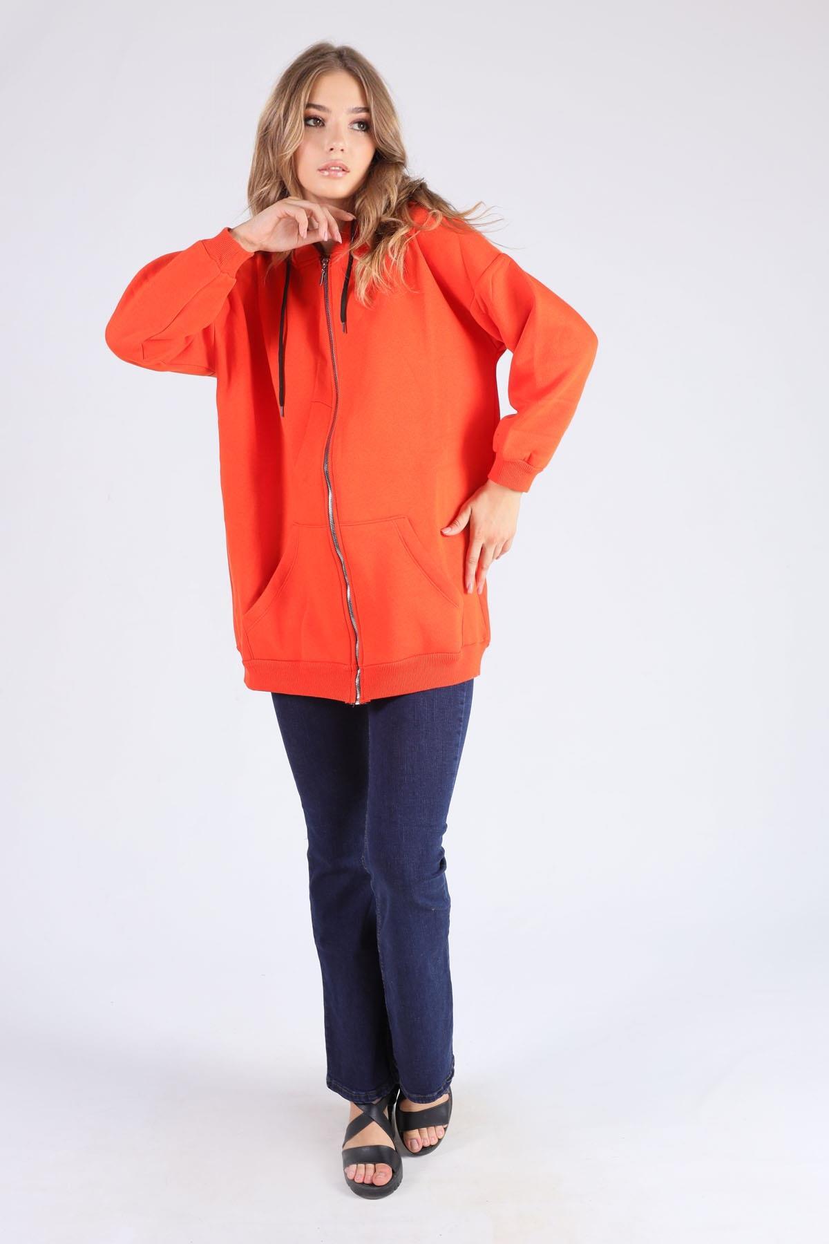 Orange Oversize Uzun Fermuarlı Sweat 8124M - 2