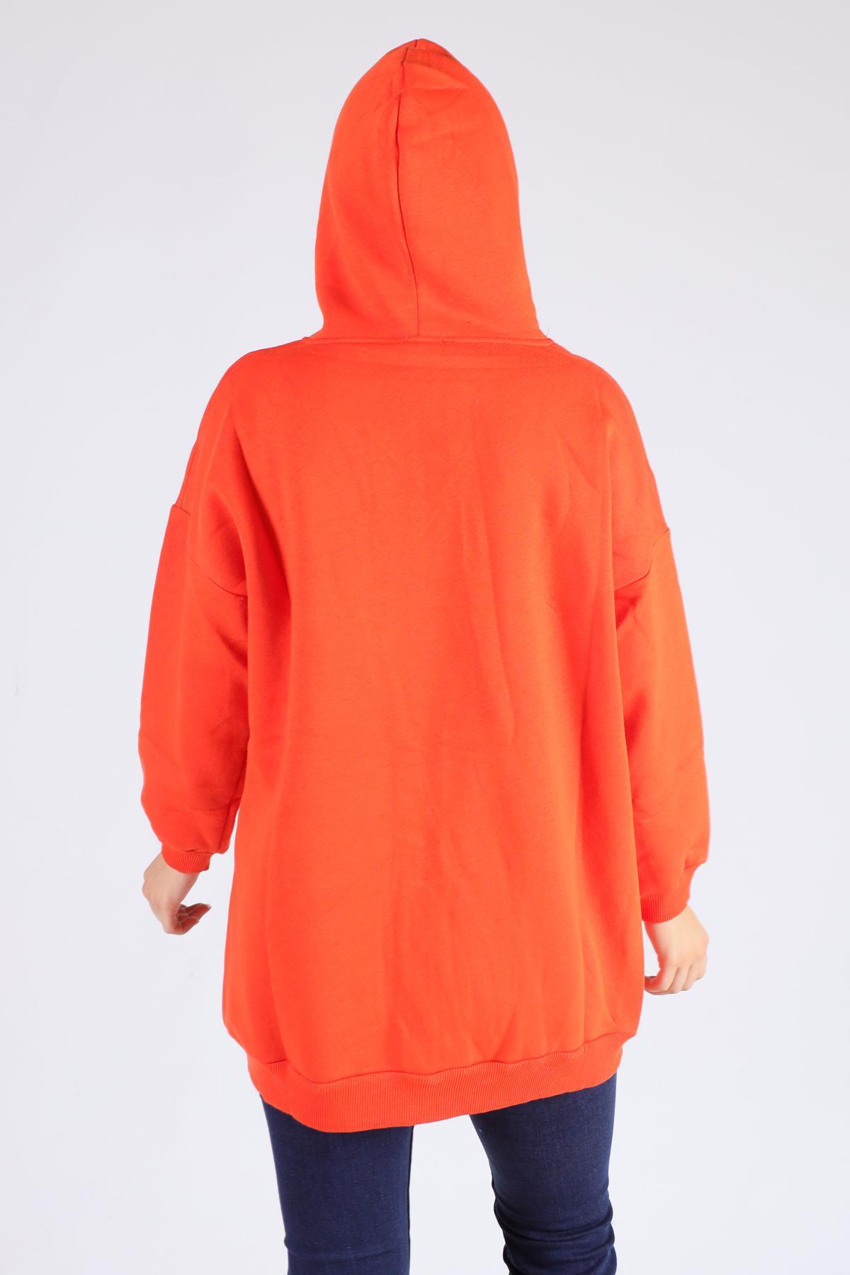 Orange Oversize Uzun Fermuarlı Sweat 8124M - 5