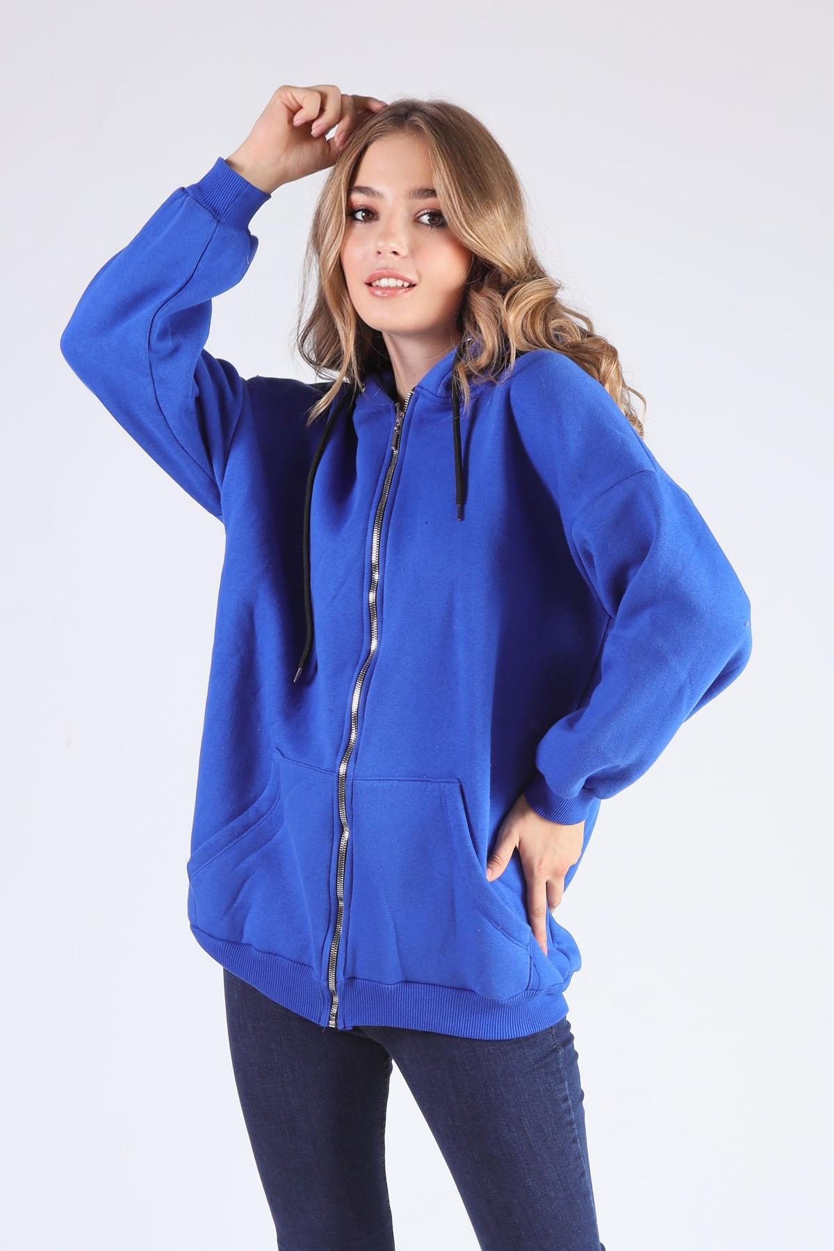 8124M Oversize Uzun Fermuarlı Sweat Saks - 3