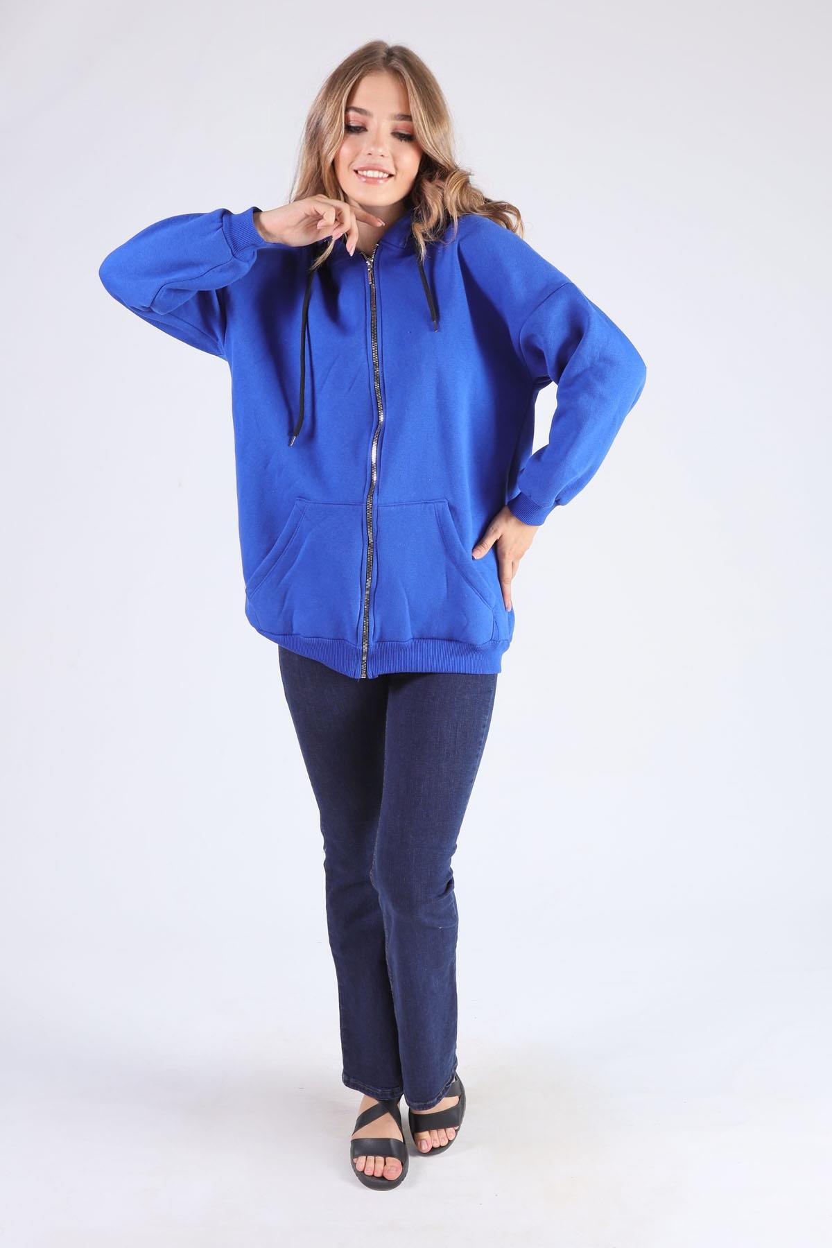 8124M Oversize Uzun Fermuarlı Sweat Saks - 2