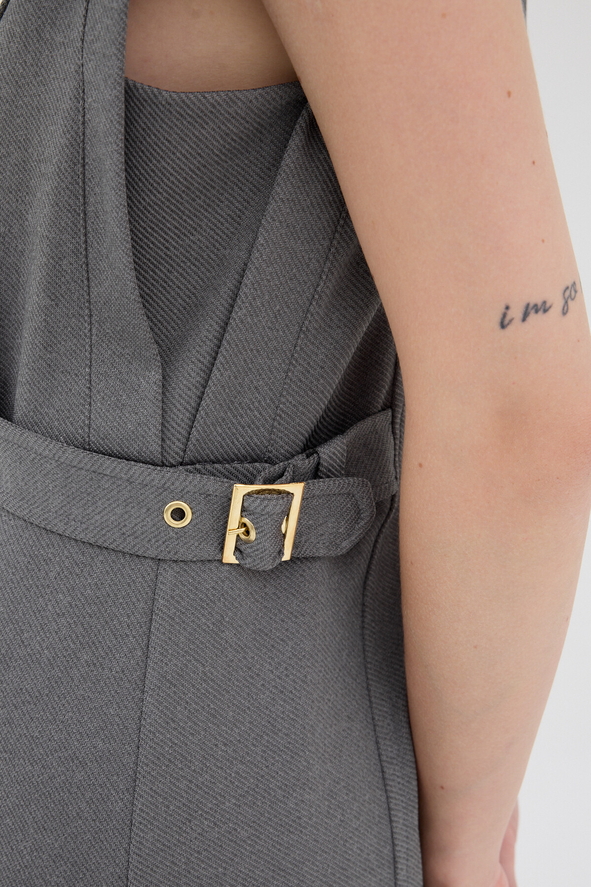 Antrasit Gold Düğme Detaylı Midi Elbise 8125A - 4