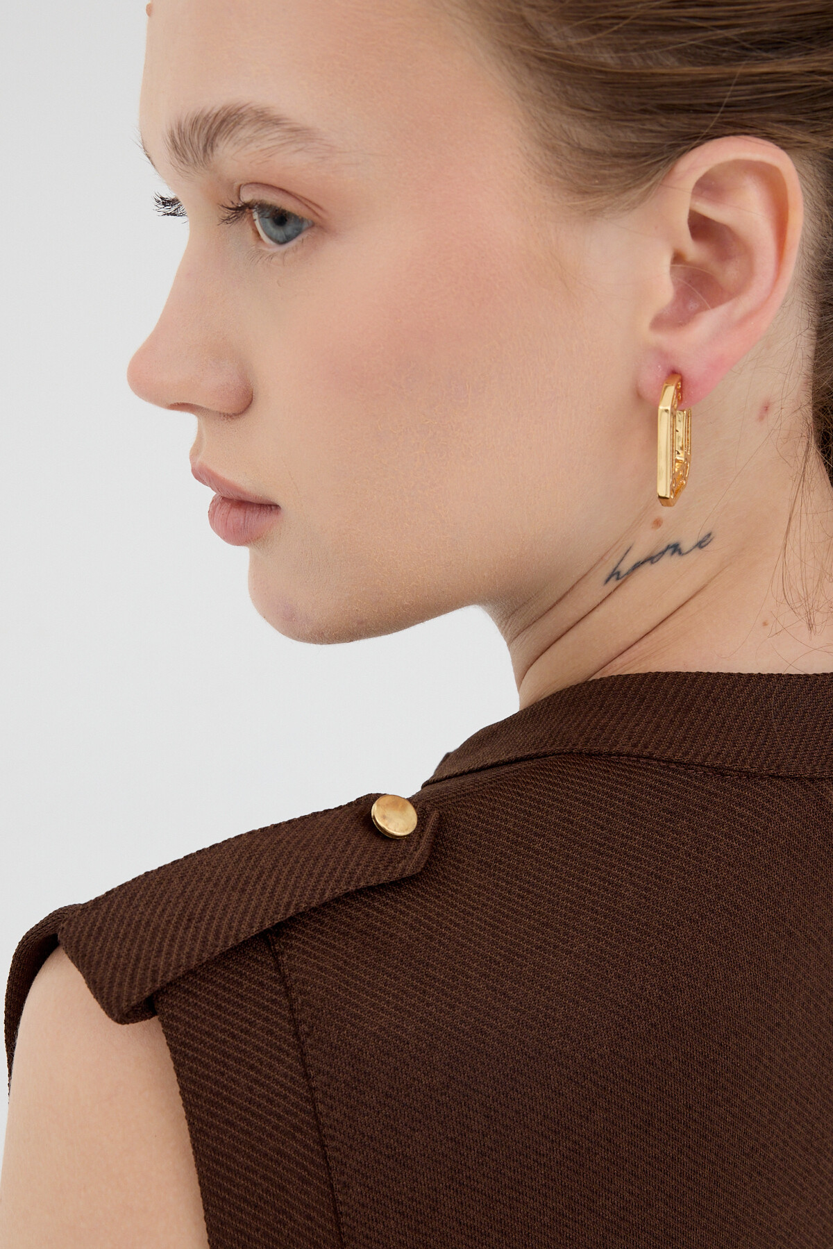 Kahve Gold Düğme Detaylı Midi Elbise 8125A - 4